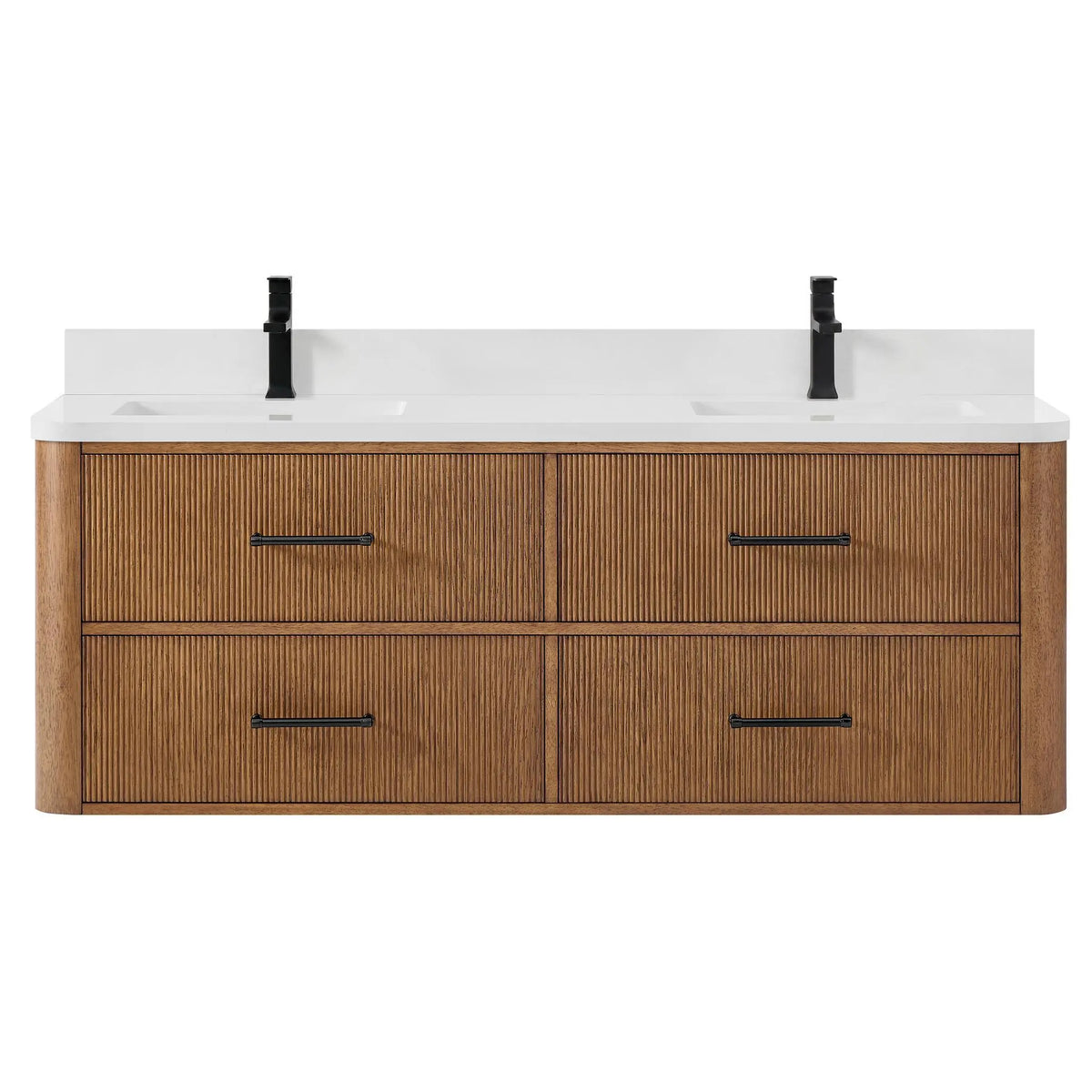 60" Francesca Double Wall Mounted Bathroom Vanity Toasted Walnut Matte Black Trim by wyndham View 11