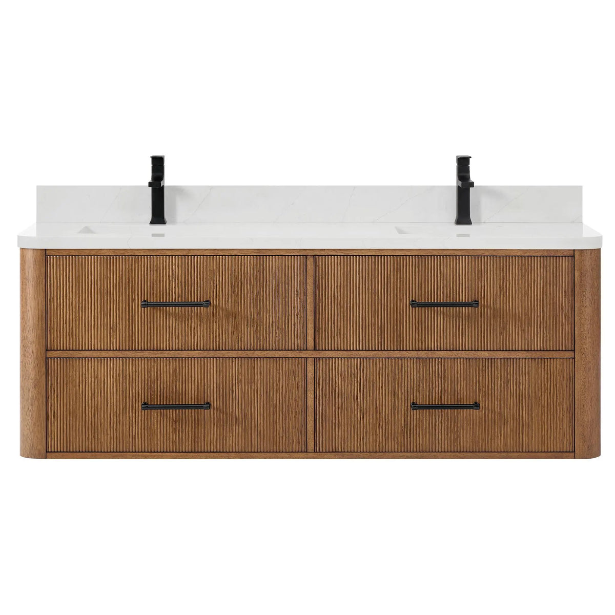 60" Francesca Double Wall Mounted Bathroom Vanity Toasted Walnut Matte Black Trim by wyndham View 1