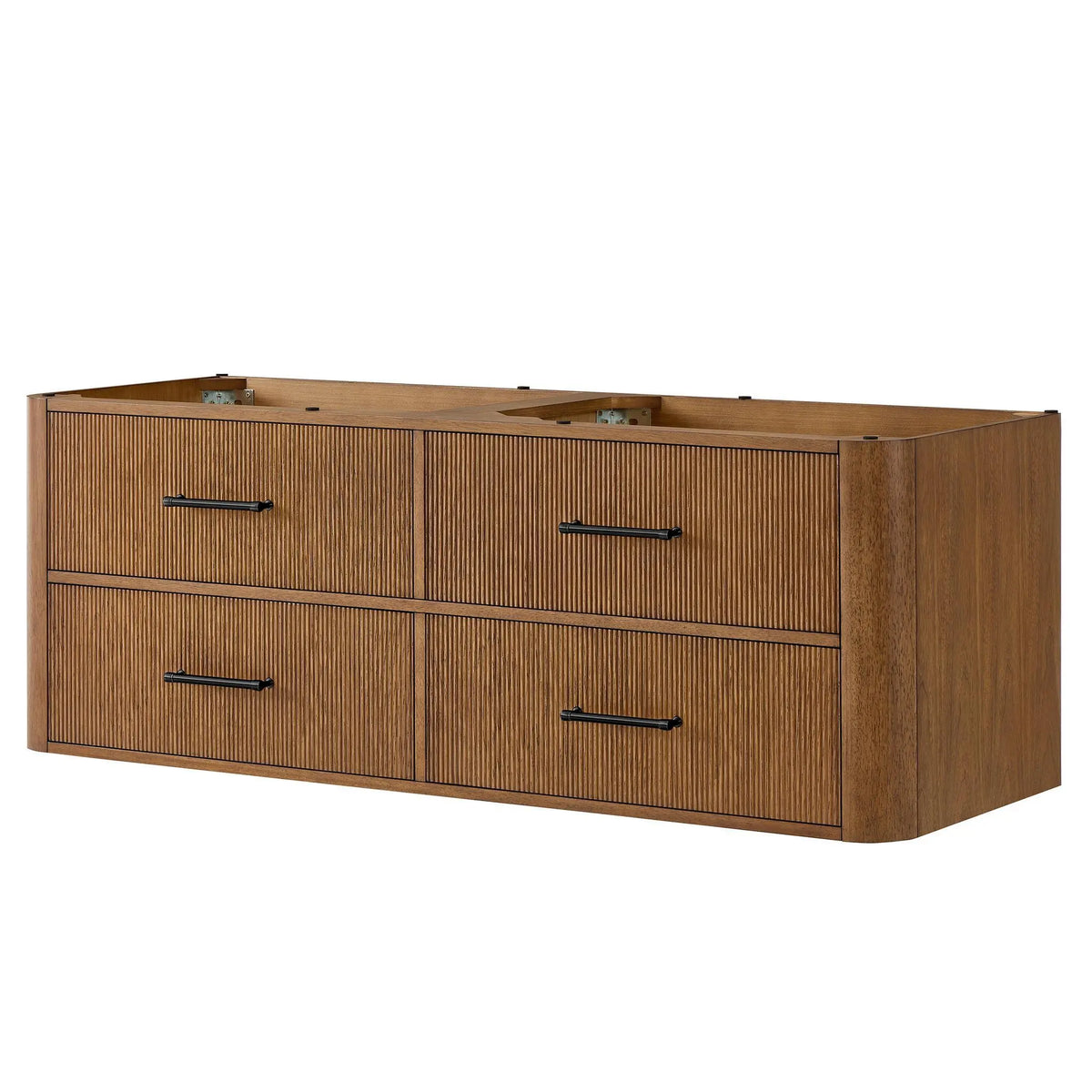 60" Francesca Double Wall Mounted Bathroom Vanity Toasted Walnut Matte Black Trim by wyndham View 24
