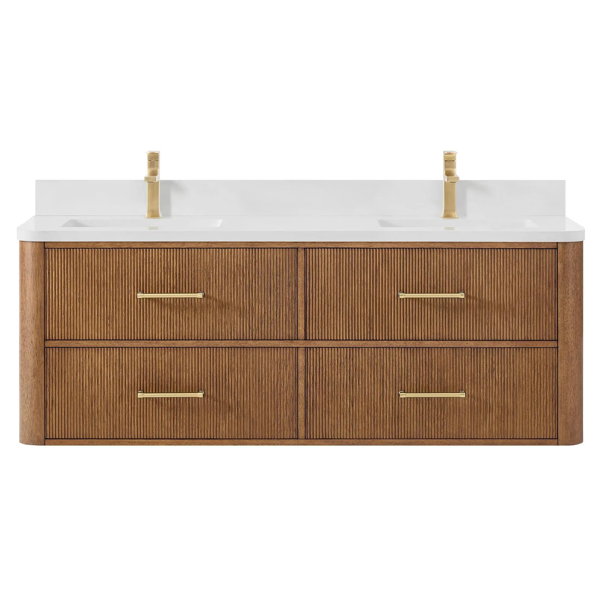 60" Francesca Double Wall Mounted Bathroom Vanity Toasted Walnut Satin Bronze Trim by wyndham View 11