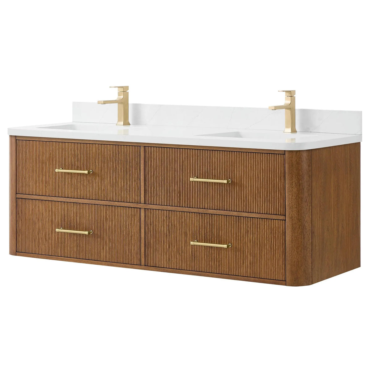 60" Francesca Double Wall Mounted Bathroom Vanity Toasted Walnut Satin Bronze Trim by wyndham View 5