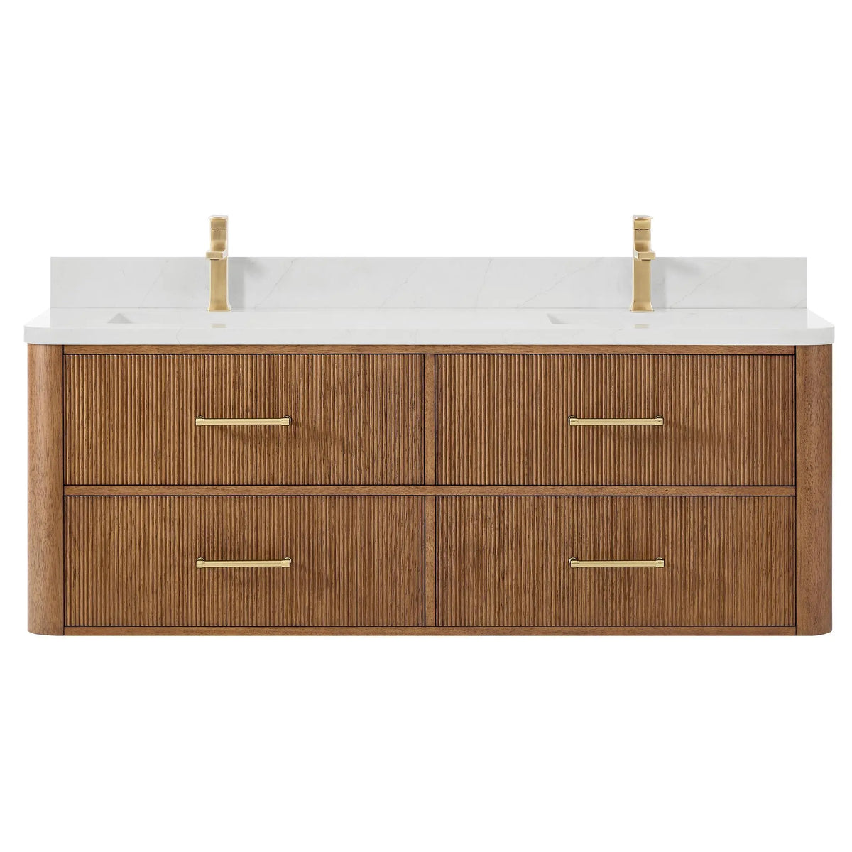 60" Francesca Double Wall Mounted Bathroom Vanity Toasted Walnut Satin Bronze Trim by wyndham View 1