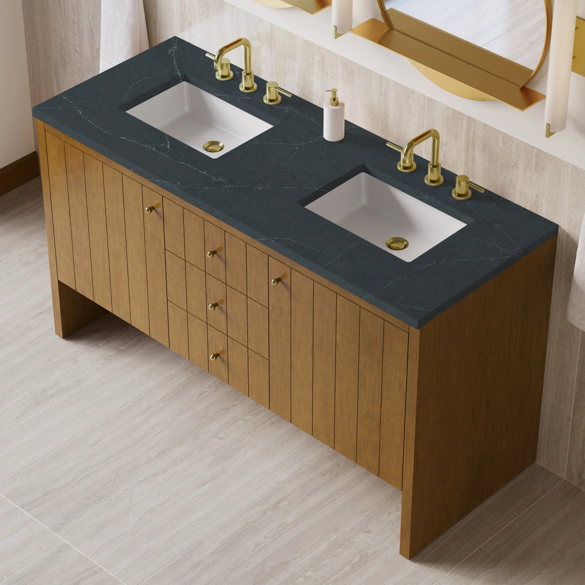 60" Hudson Double Vanity in Honey Oak by James Martin Vanities-Charcoal Soapstone Silestone 6
