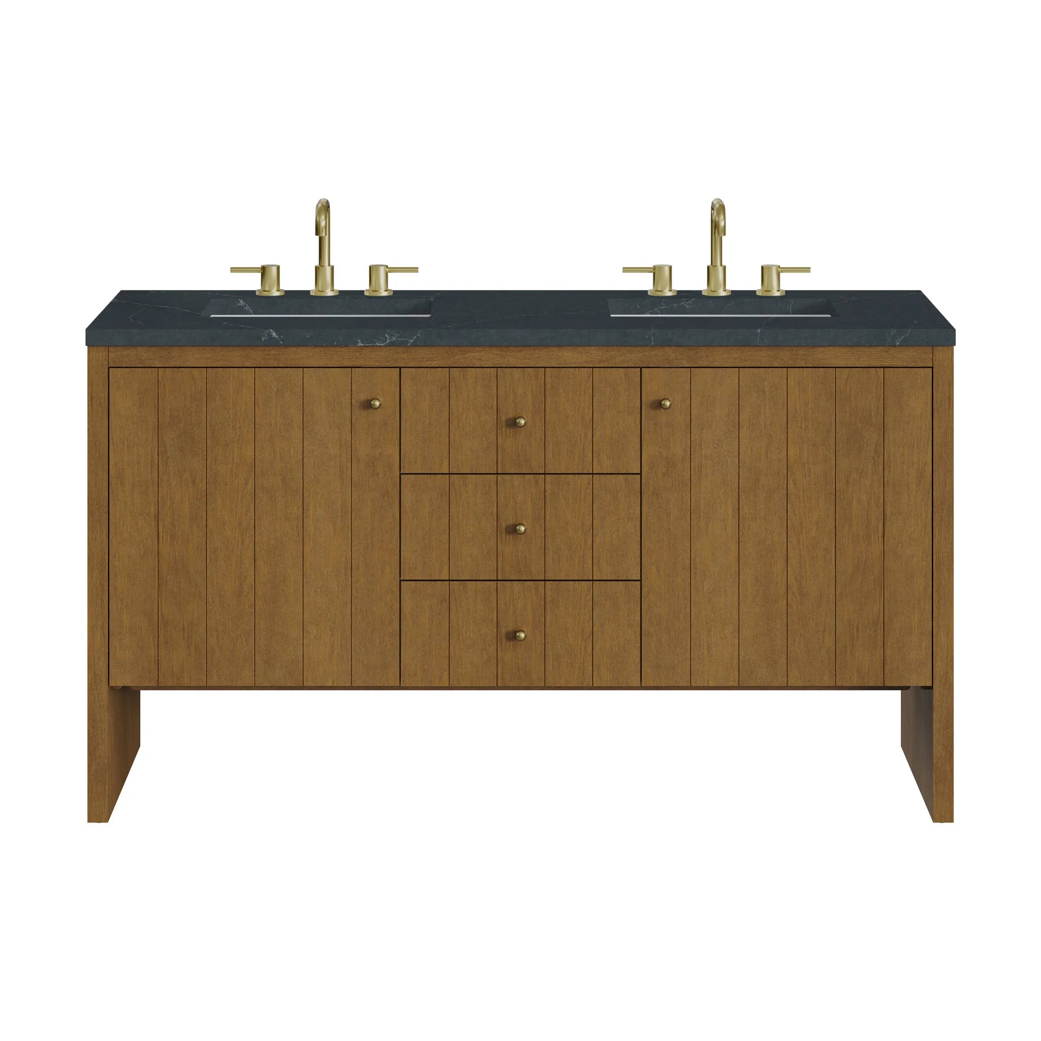 60" Hudson Double Vanity in Honey Oak by James Martin Vanities-Charcoal Soapstone Silestone 