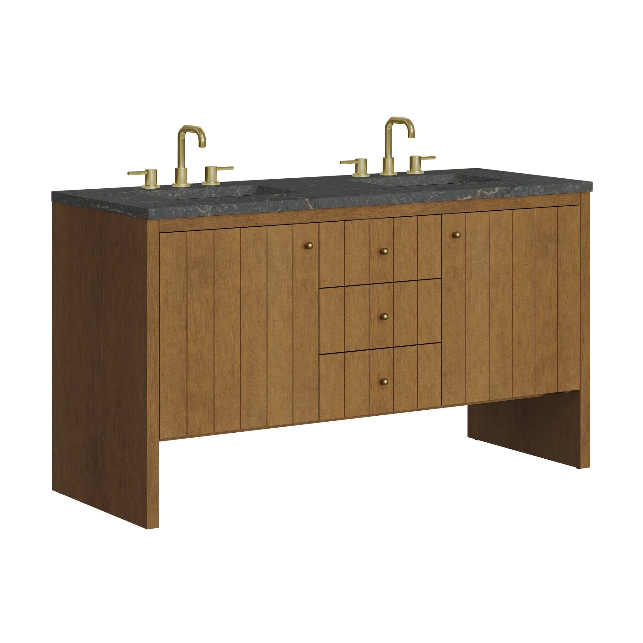 60" Hudson Double Vanity in Honey Oak by James Martin Vanities-Parisien Bleu Silestone 10