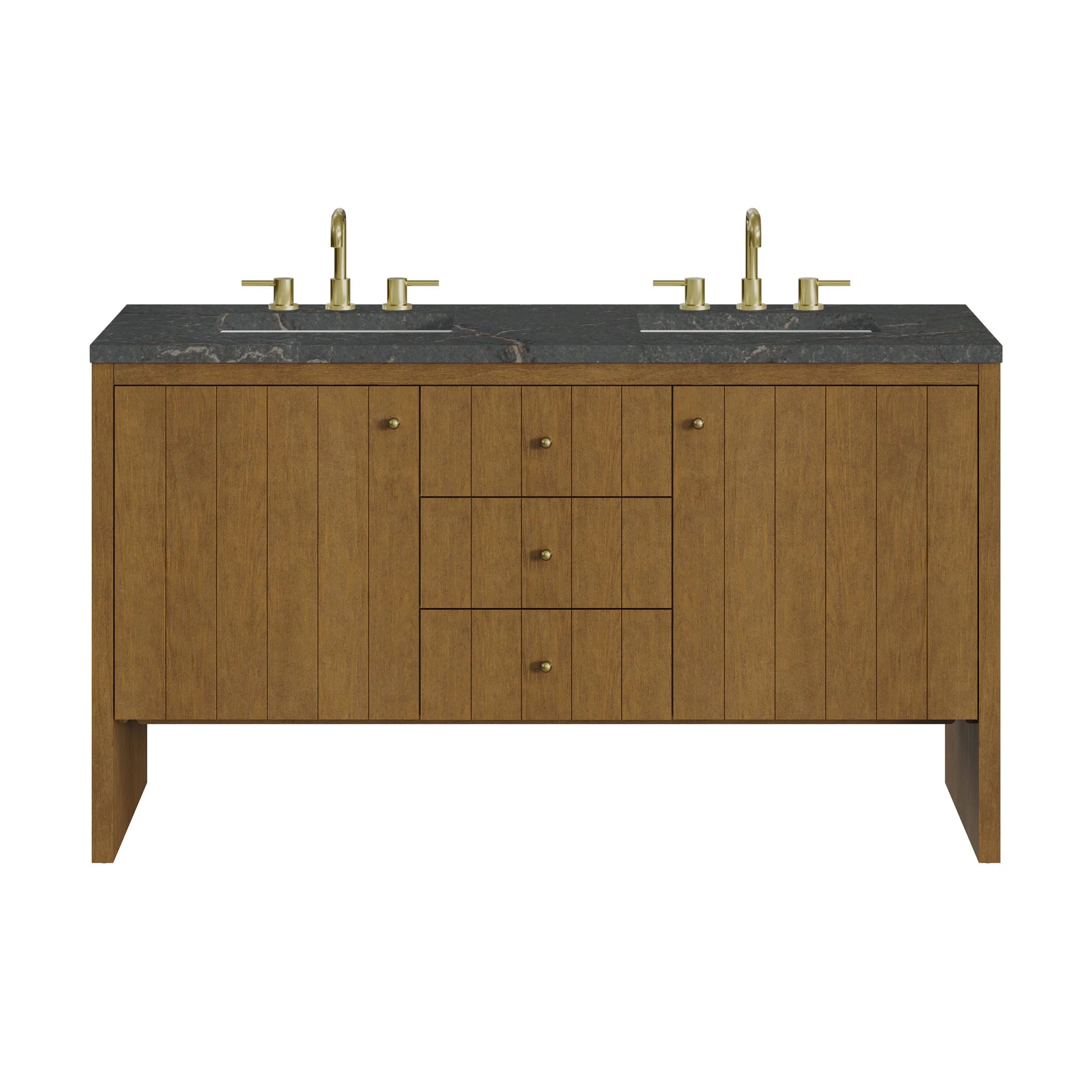 60" Hudson Double Vanity in Honey Oak by James Martin Vanities-Parisien Bleu Silestone 
