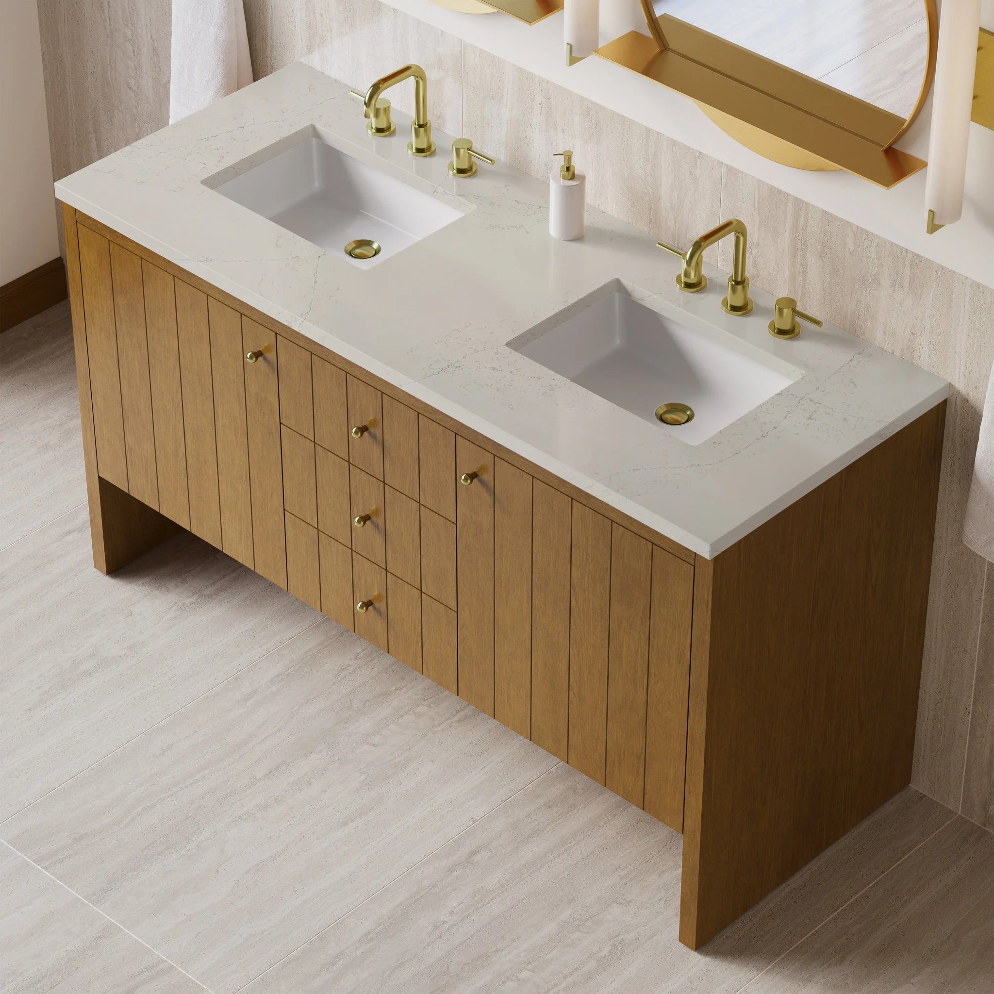 60" Hudson Double Vanity in Honey Oak by James Martin Vanities-Siberian Silestone 6