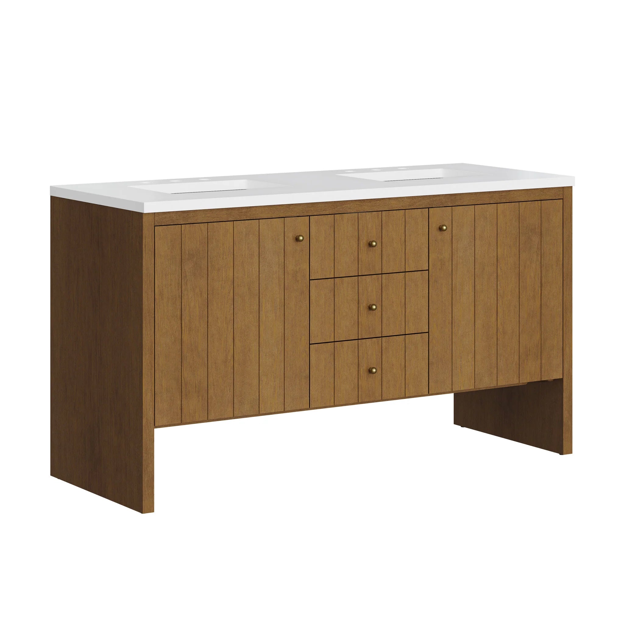 60" Hudson Double Vanity in Honey Oak by James Martin Vanities-White Zeus Silestone 14