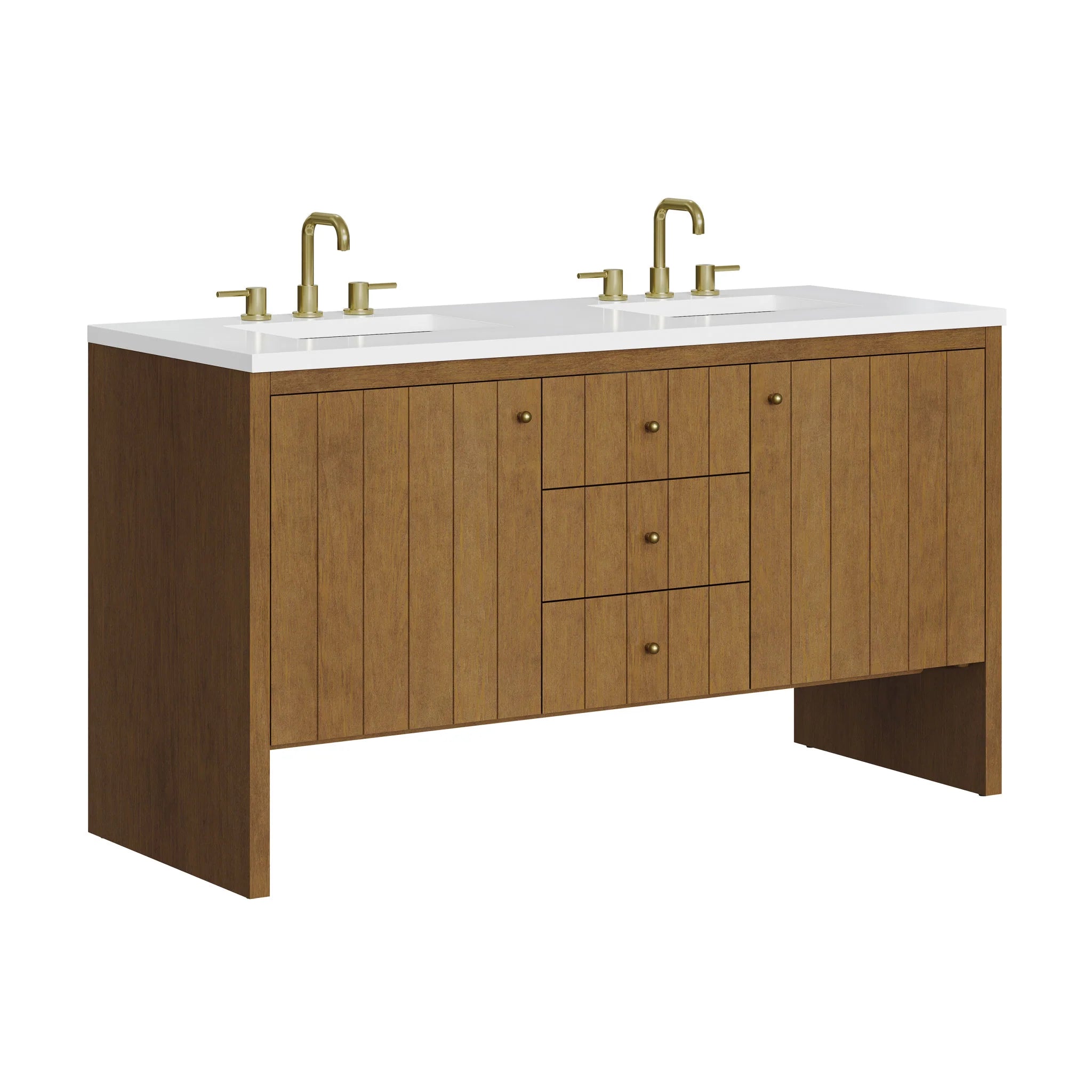 60" Hudson Double Vanity in Honey Oak by James Martin Vanities-White Zeus Silestone 15