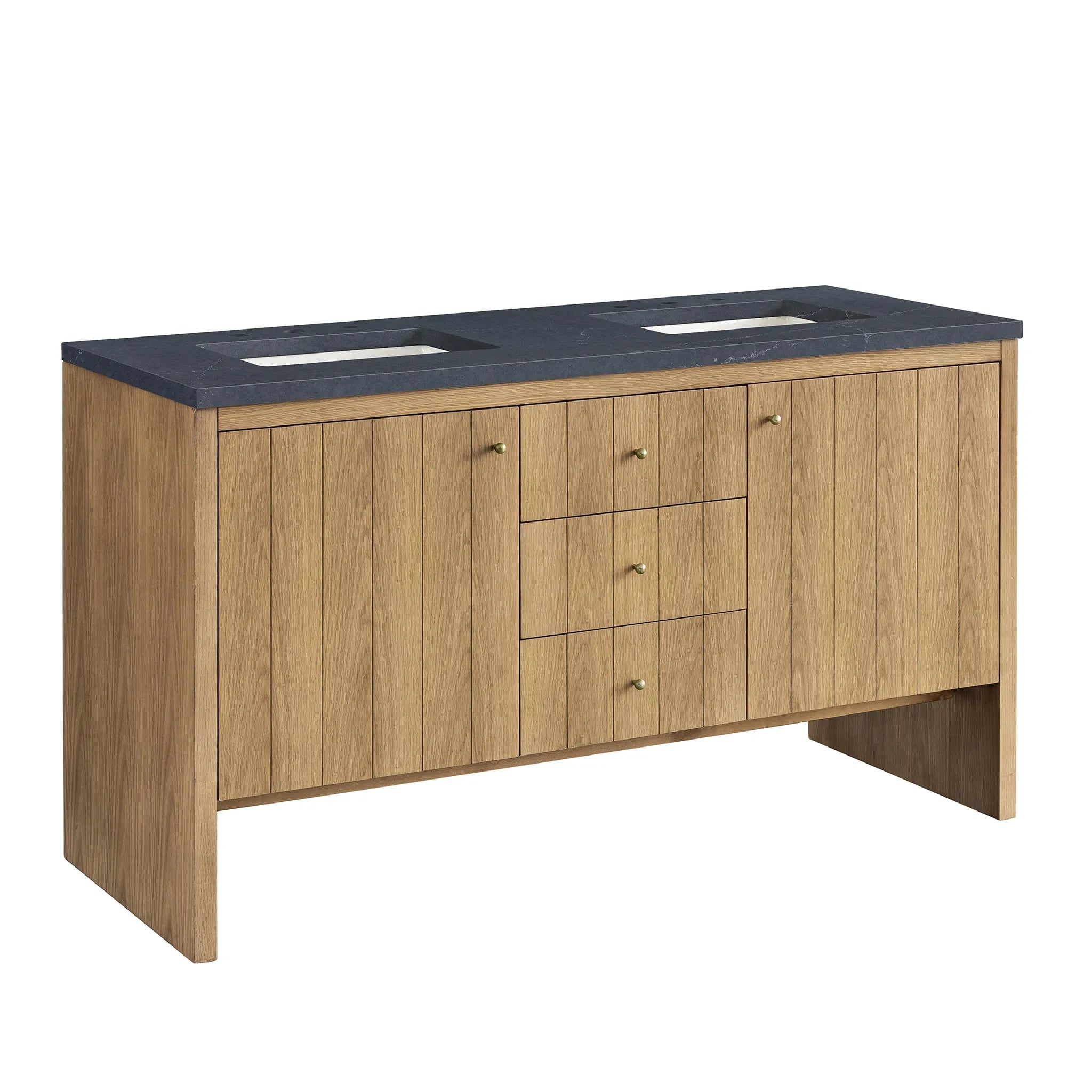 60" Hudson Double Vanity in Light Natural Oak-Charcoal Soapstone Silestone-8" Widespread image 6
