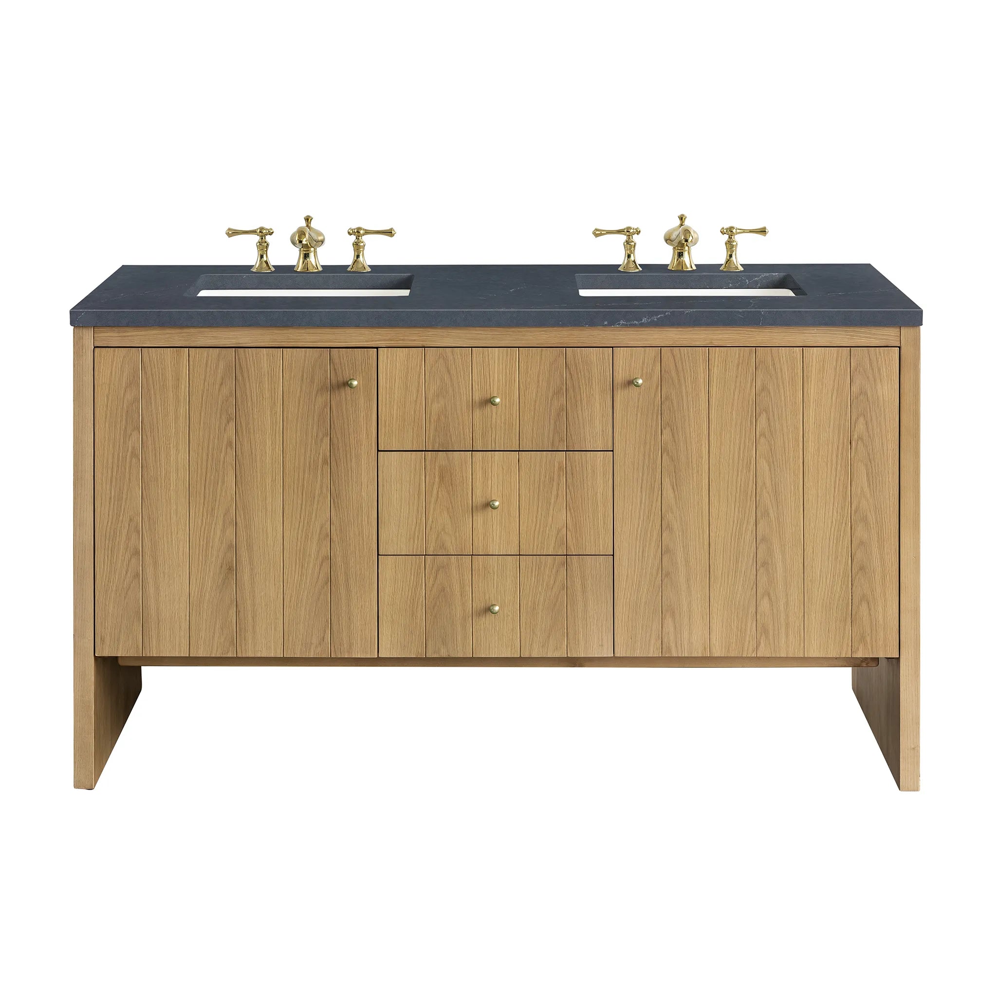 60" Hudson Double Vanity in Light Natural Oak-Charcoal Soapstone Silestone-8" Widespread image