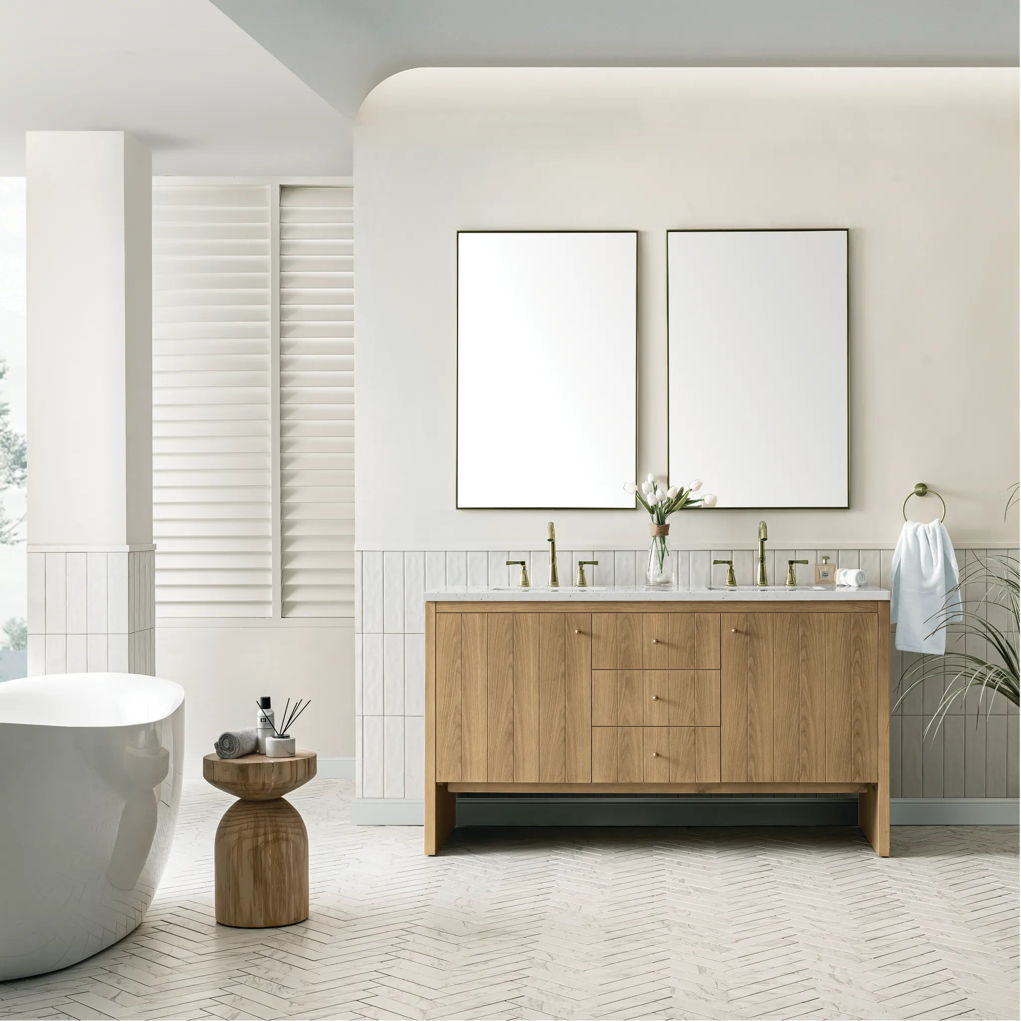 60" Hudson Double Vanity in Light Natural Oak-Lime Delight Silestone-8" Widespread image 1