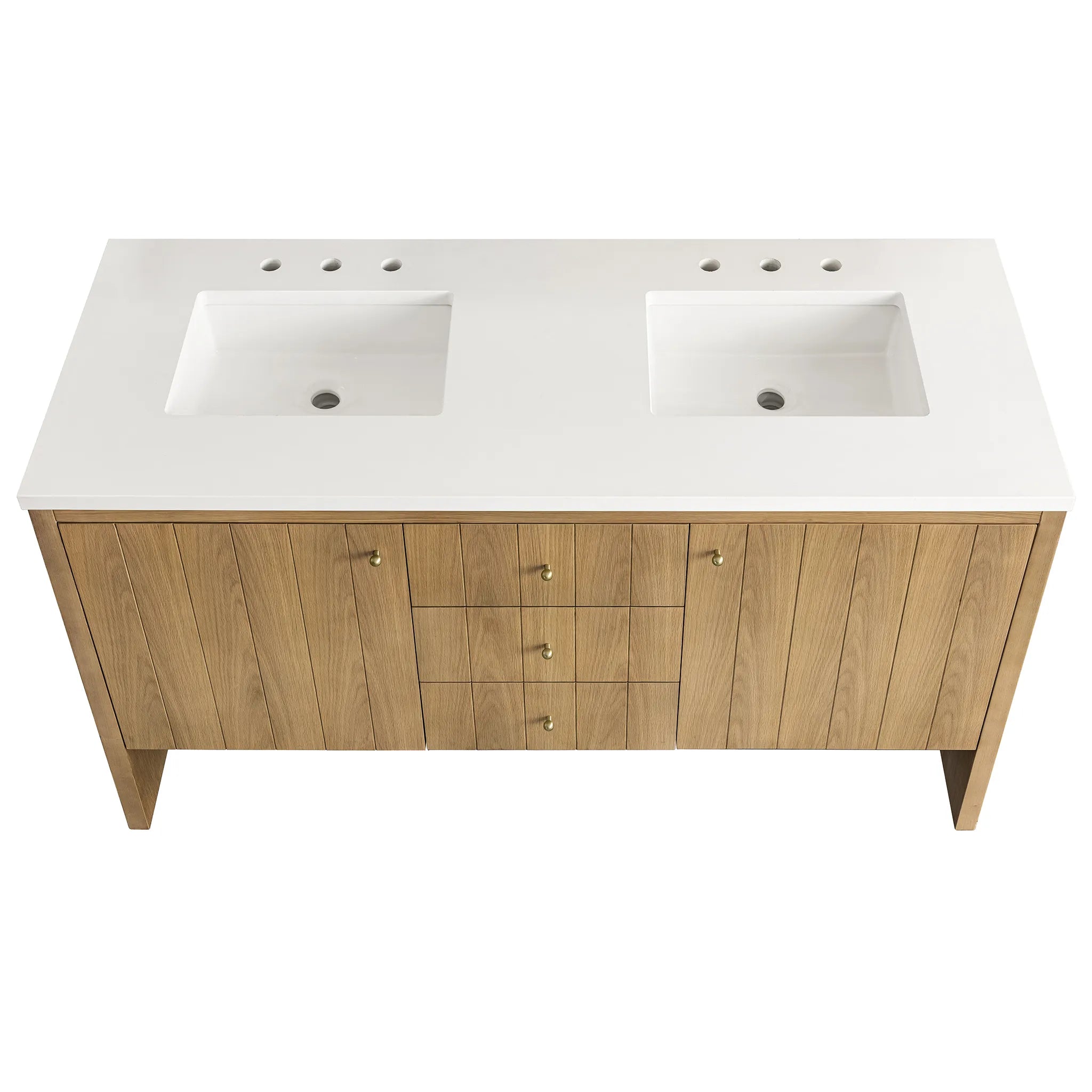 60" Hudson Double Vanity in Light Natural Oak w/FreePower Wireless Charger-Cabinet Only-Not Available image 2
