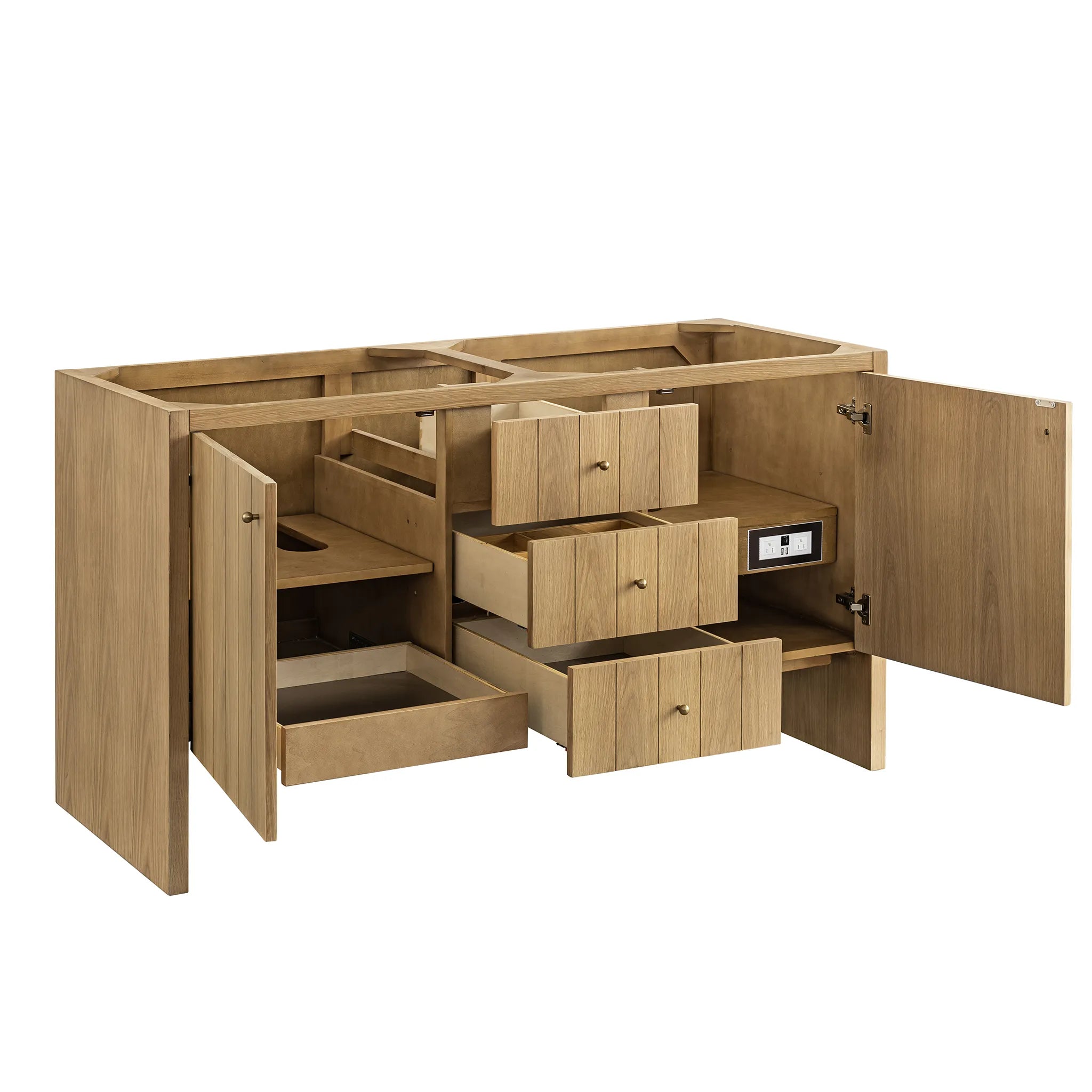 60" Hudson Double Vanity in Light Natural Oak w/FreePower Wireless Charger-Cabinet Only-Not Available image 4