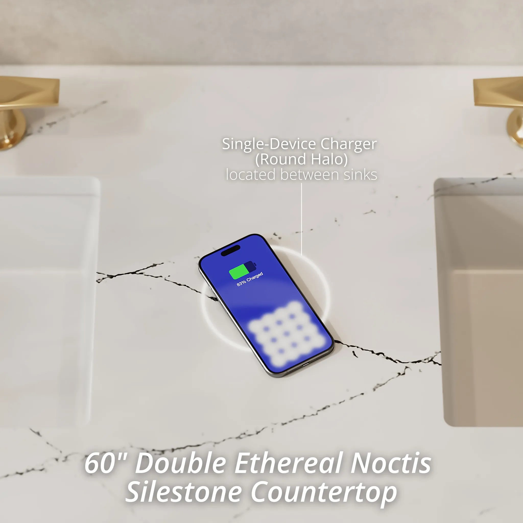 60" Hudson Double Vanity in Light Natural Oak w/FreePower Wireless Charger-Ethereal Noctis Silestone-8" Widespread image 2