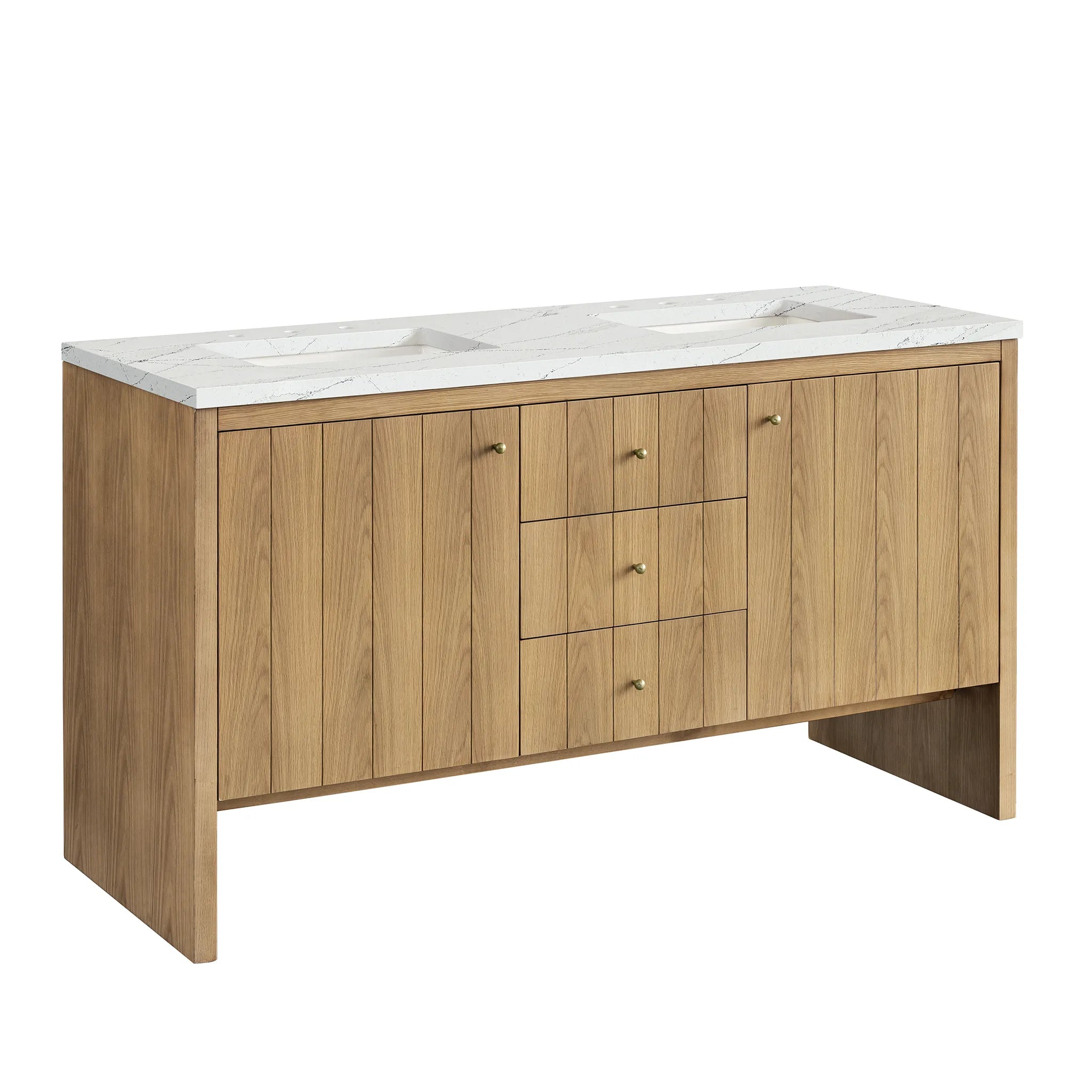 60" Hudson Double Vanity in Light Natural Oak w/FreePower Wireless Charger-Ethereal Noctis Silestone-8" Widespread image 9