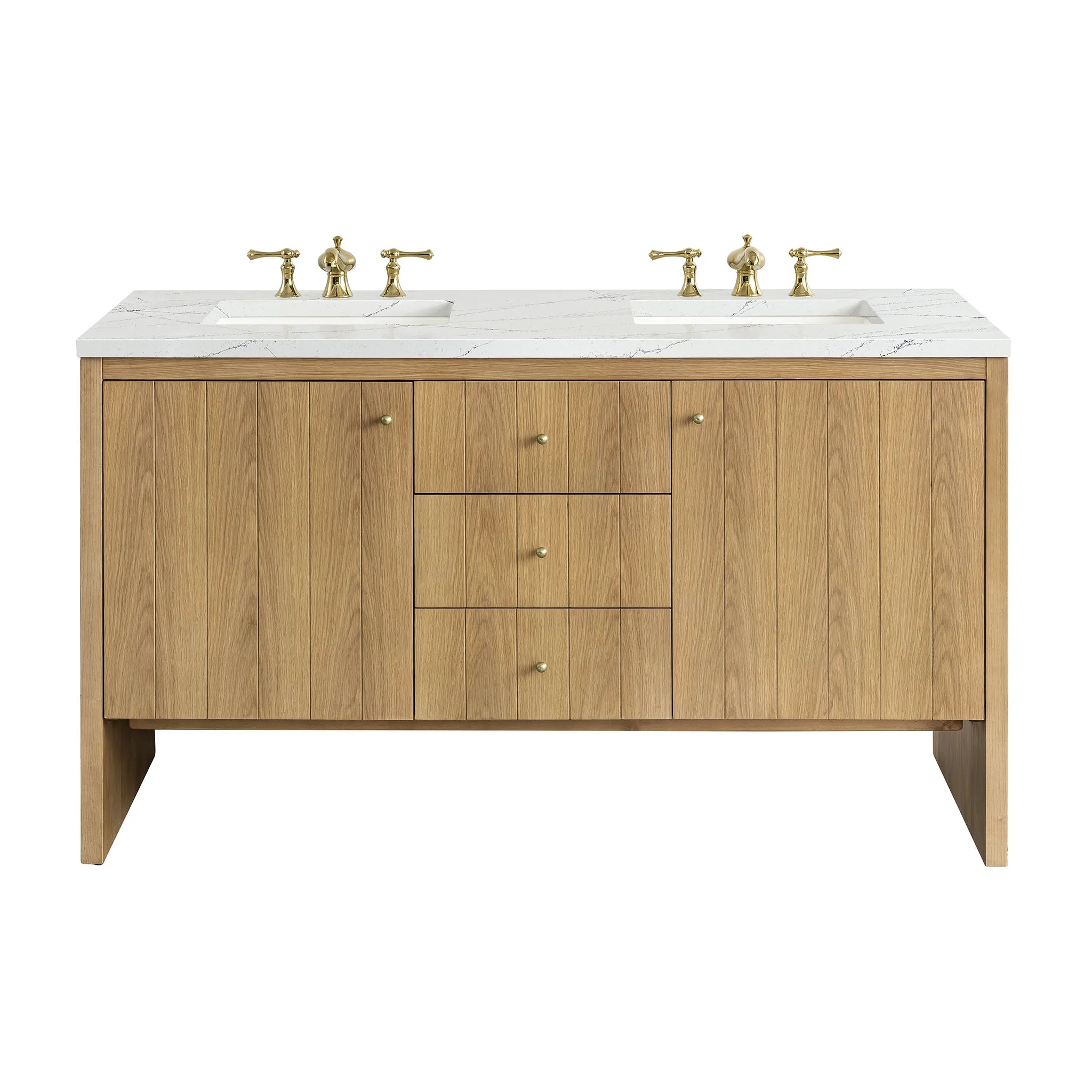 60" Hudson Double Vanity in Light Natural Oak w/FreePower Wireless Charger-Ethereal Noctis Silestone-8" Widespread image
