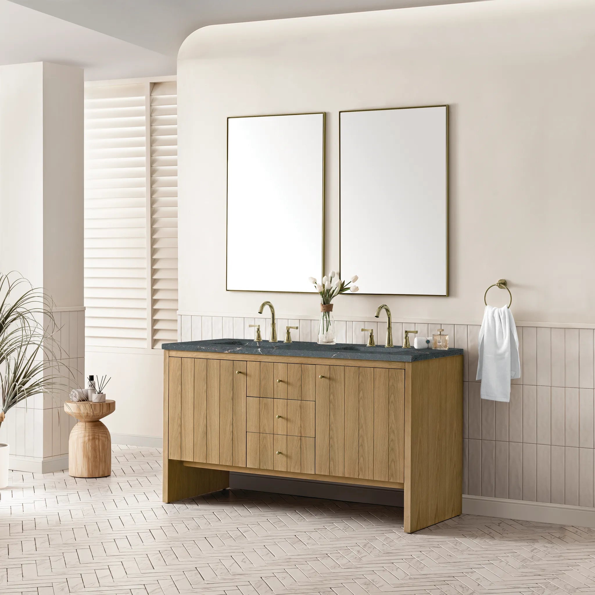 60" Hudson Double Vanity in Light Natural Oak w/FreePower Wireless Charger-Parisien Bleu Silestone-8" Widespread image 5