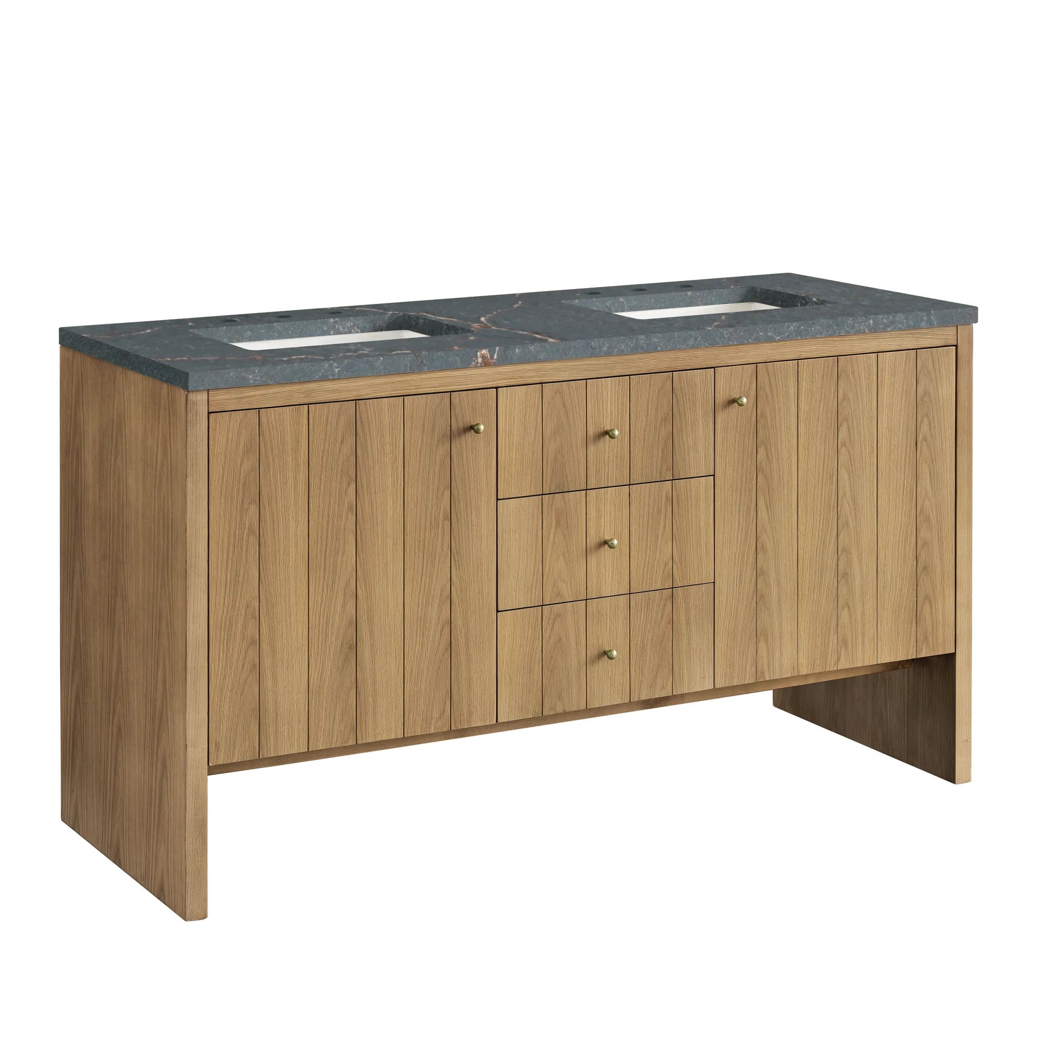 60" Hudson Double Vanity in Light Natural Oak w/FreePower Wireless Charger-Parisien Bleu Silestone-8" Widespread image 9