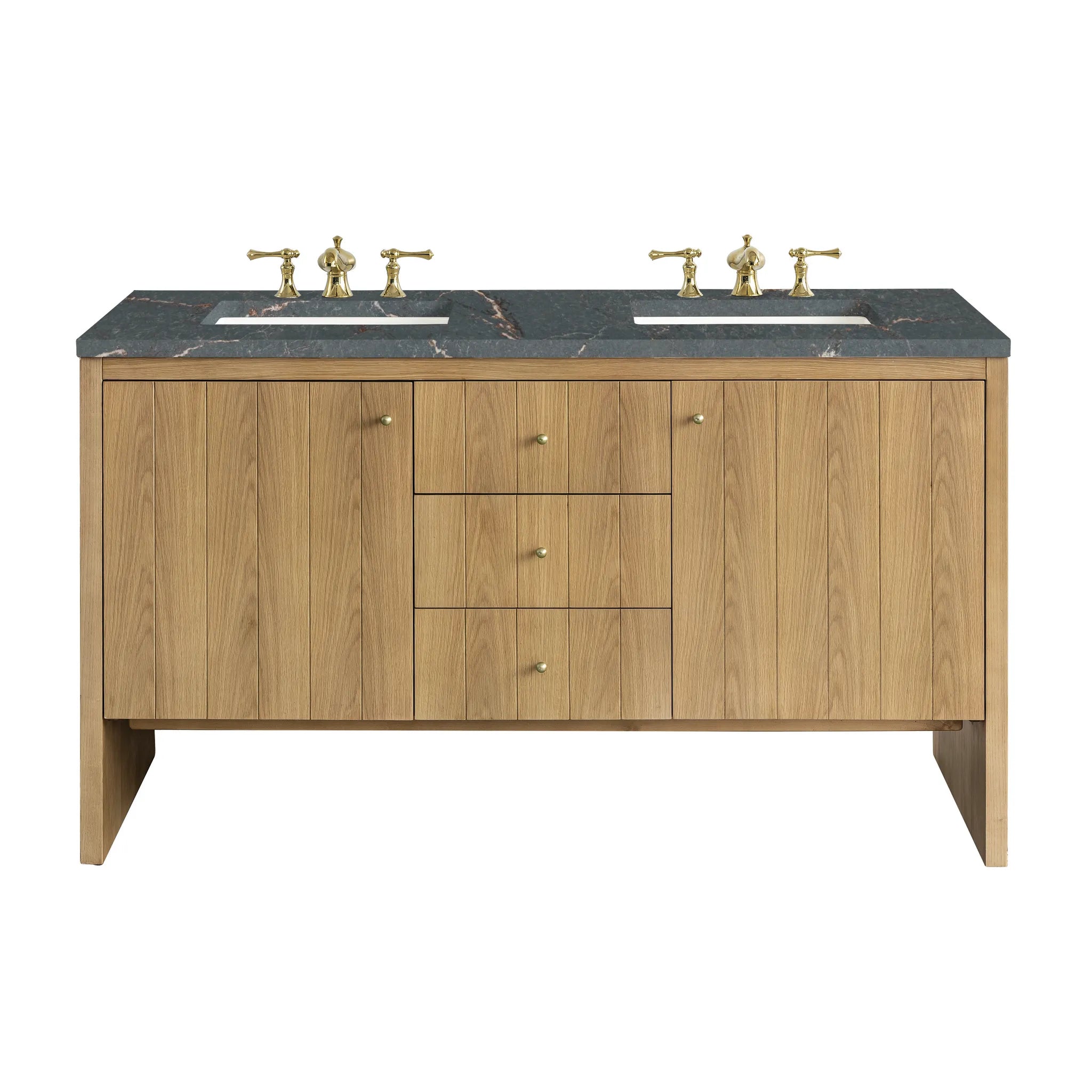 60" Hudson Double Vanity in Light Natural Oak w/FreePower Wireless Charger-Parisien Bleu Silestone-8" Widespread image
