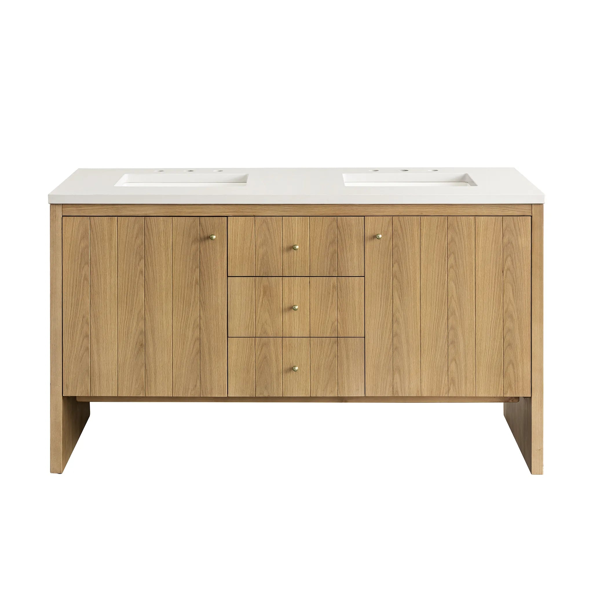 60" Hudson Double Vanity in Light Natural Oak-White Zeus Silestone-8" Widespread image