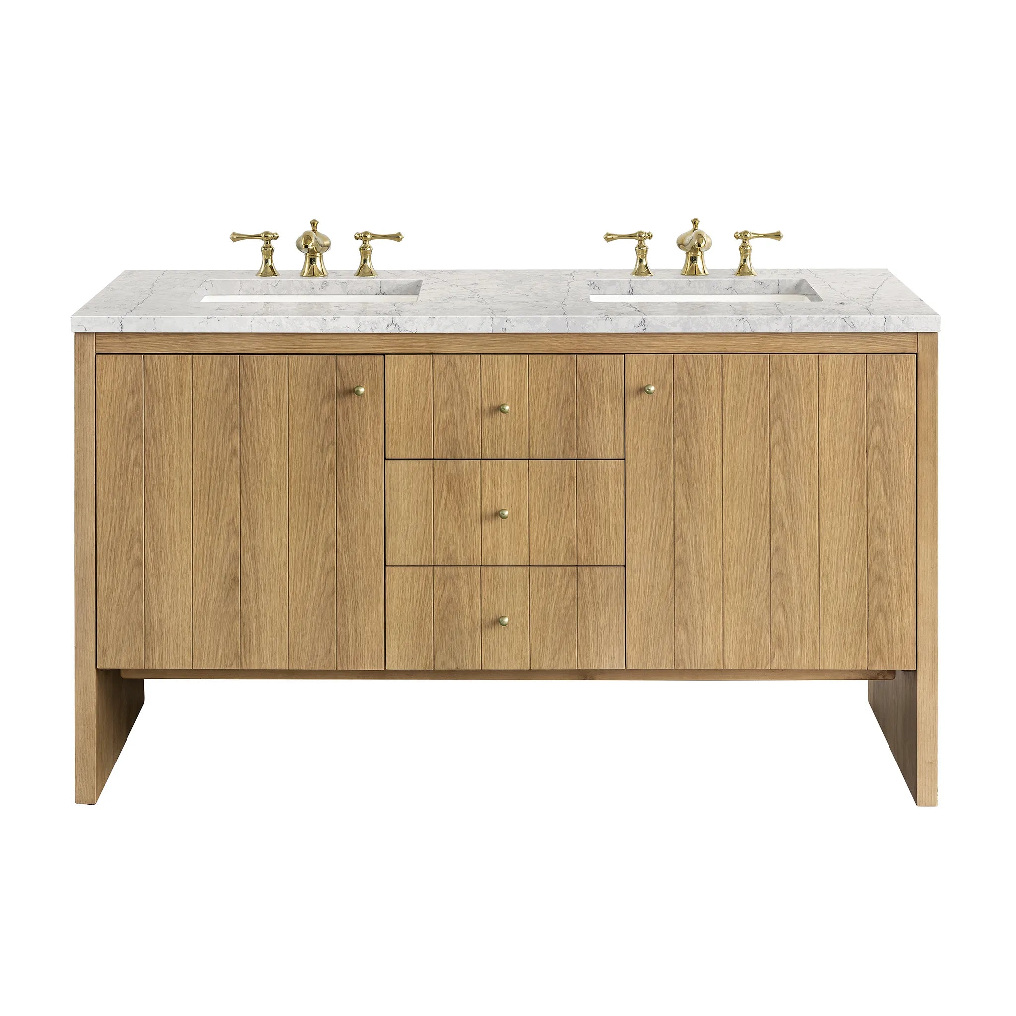 60" Hudson Double Vanity in Light Natural Oak Wireless Charger-Eternal Jasmine Pearl Silestone-8" Widespread image