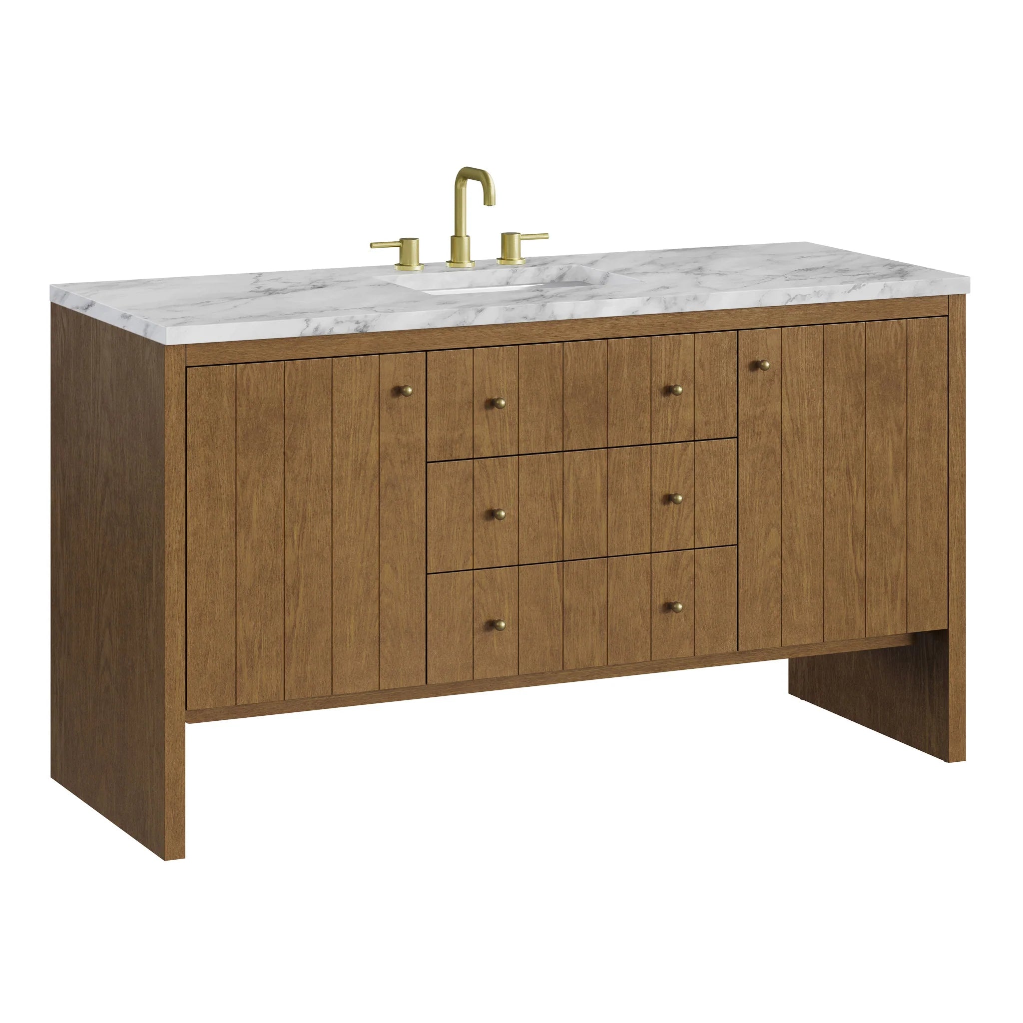 60" Hudson Single Vanity in Honey Oak by James Martin Vanities-Carrara White Marble 10