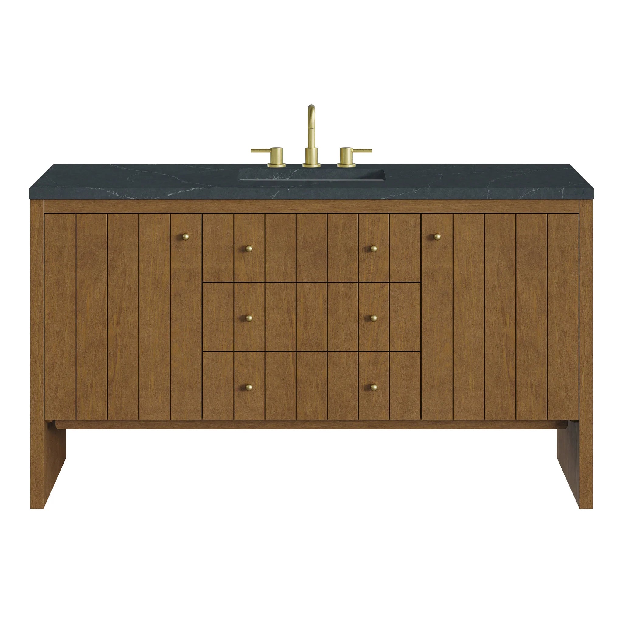 60" Hudson Single Vanity in Honey Oak by James Martin Vanities-Charcoal Soapstone Silestone 