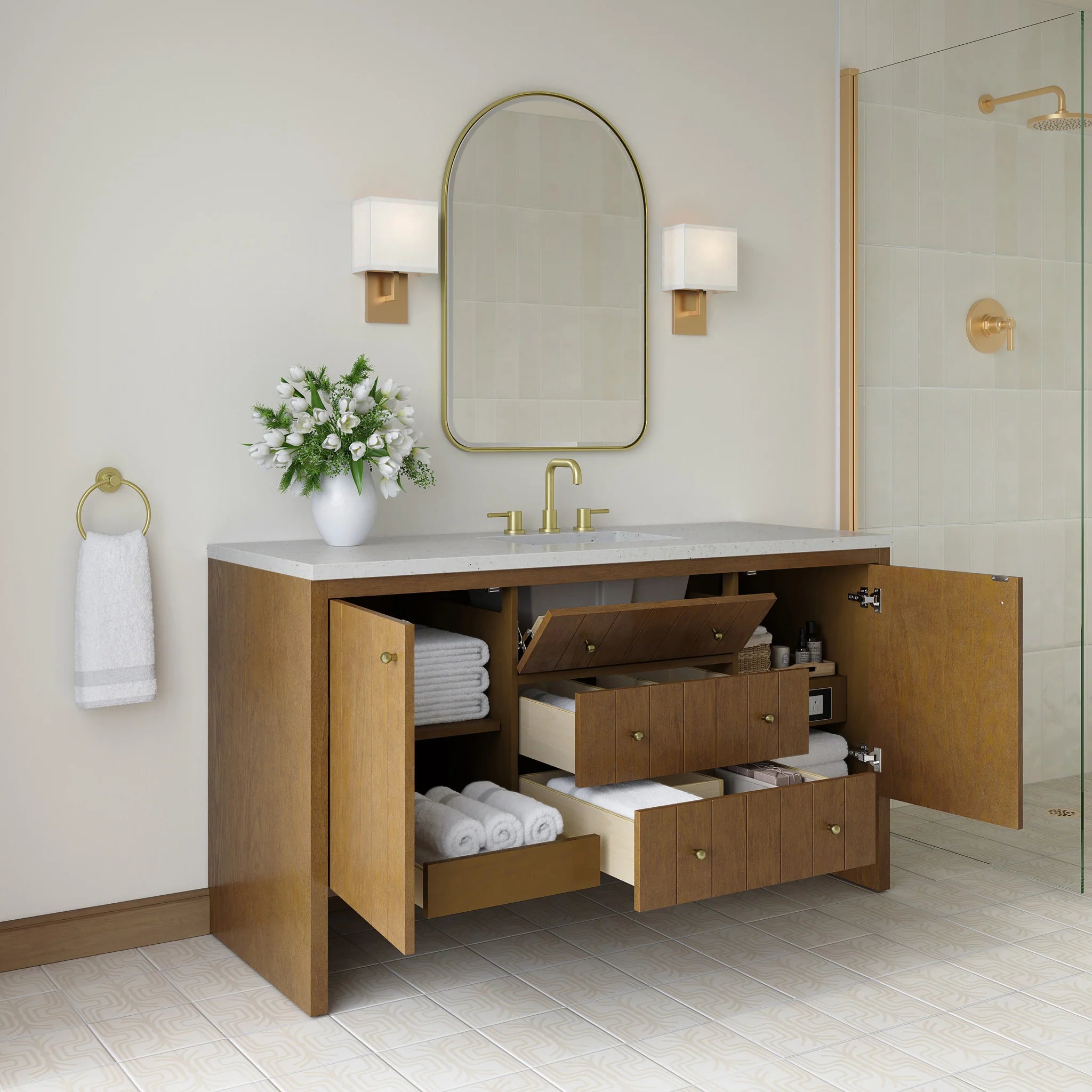 60" Hudson Single Vanity in Honey Oak by James Martin Vanities-Lime Delight Silestone 3
