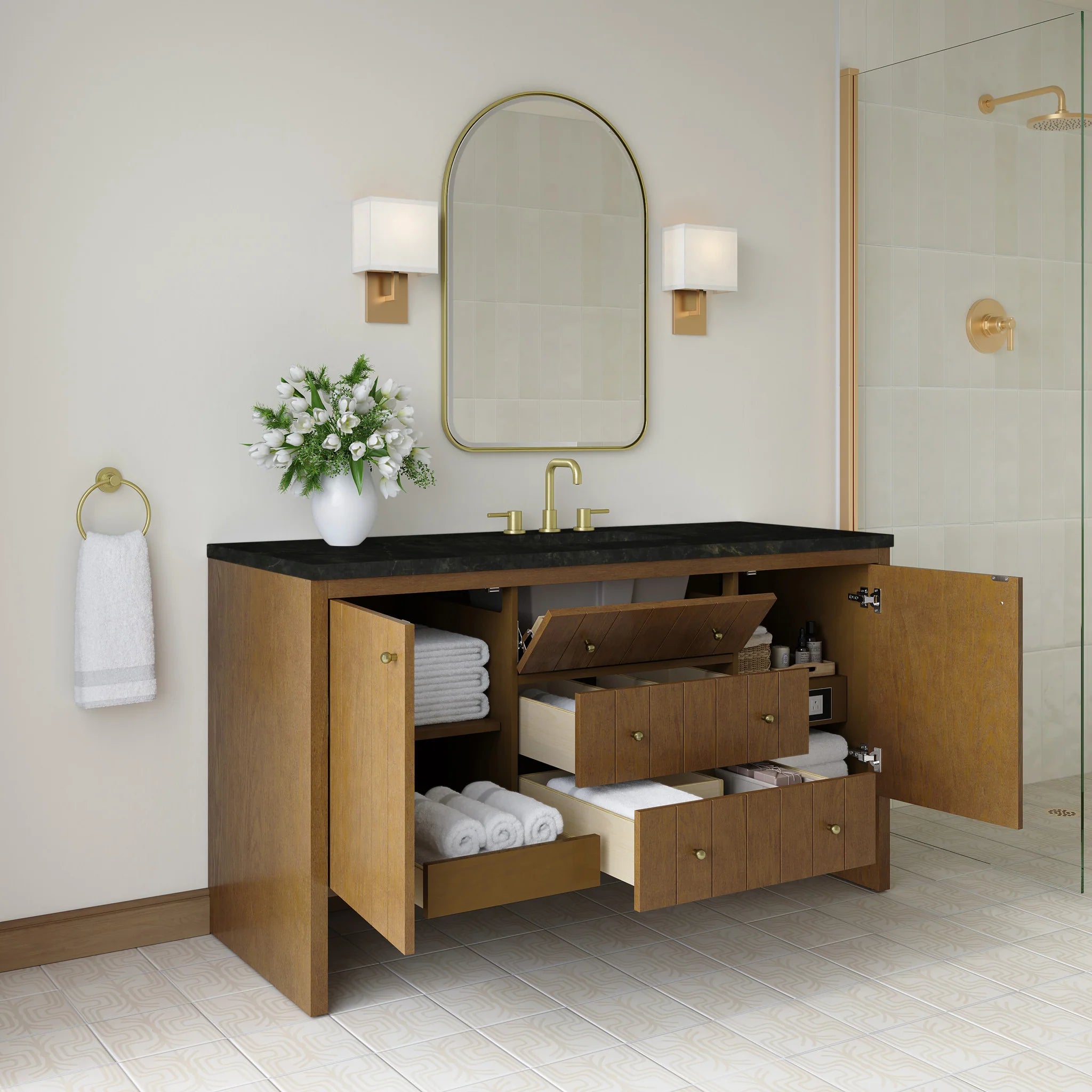 60" Hudson Single Vanity in Honey Oak by James Martin Vanities-Phantome Eclos 3