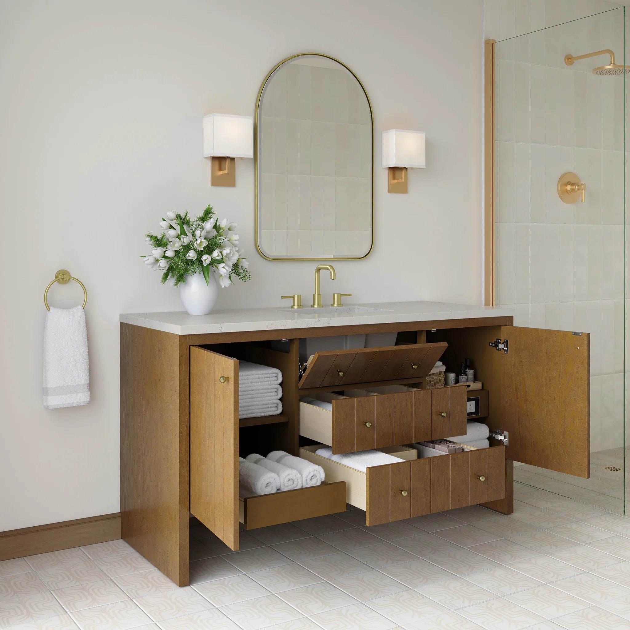 60" Hudson Single Vanity in Honey Oak by James Martin Vanities-Siberian Silestone 3
