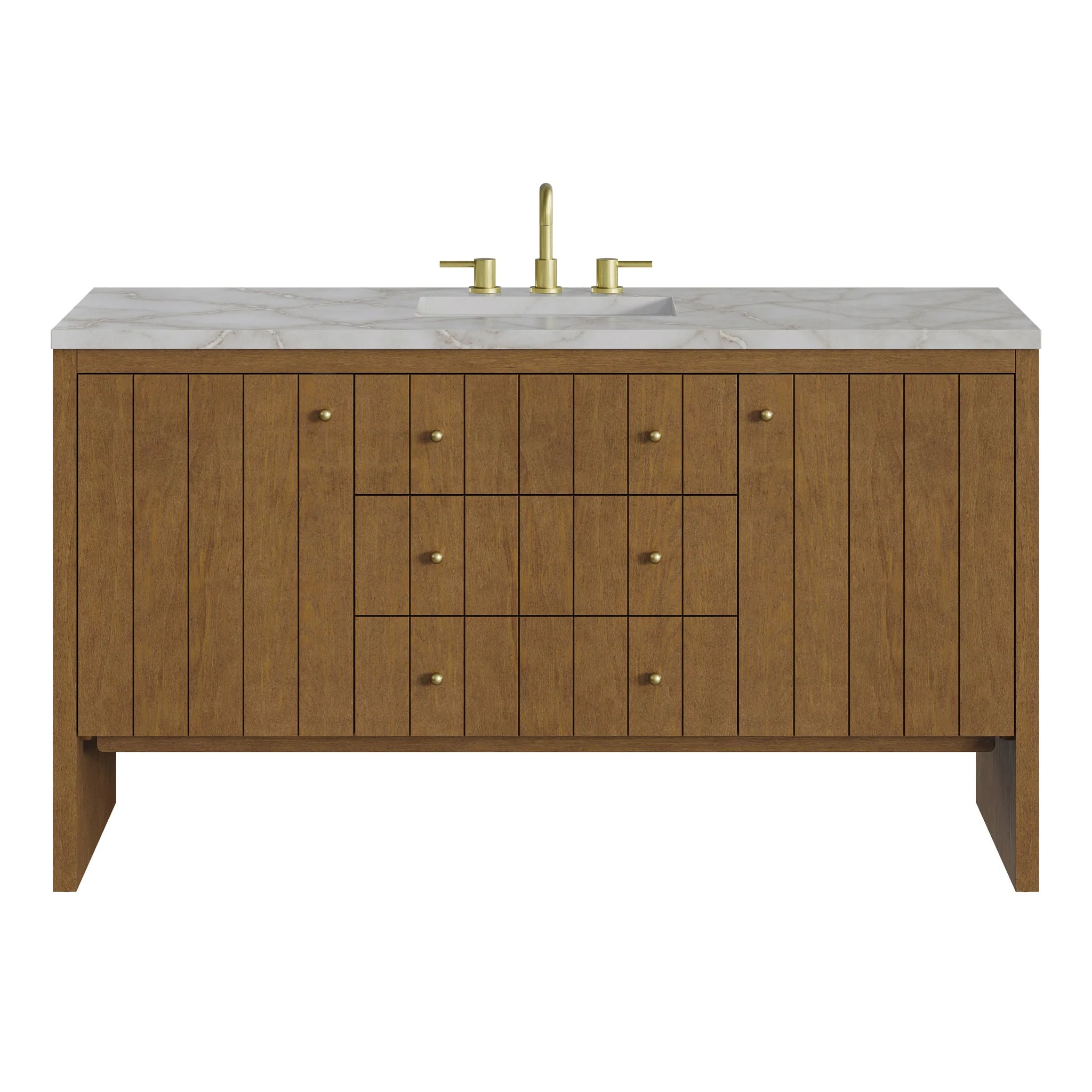 60" Hudson Single Vanity in Honey Oak by James Martin Vanities-Victorian Silver Silestone 