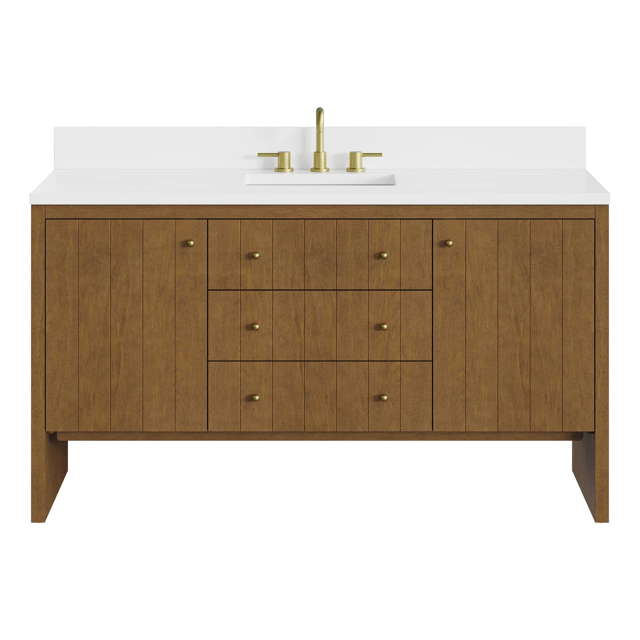 60" Hudson Single Vanity in Honey Oak by James Martin Vanities-White Zeus Silestone 1