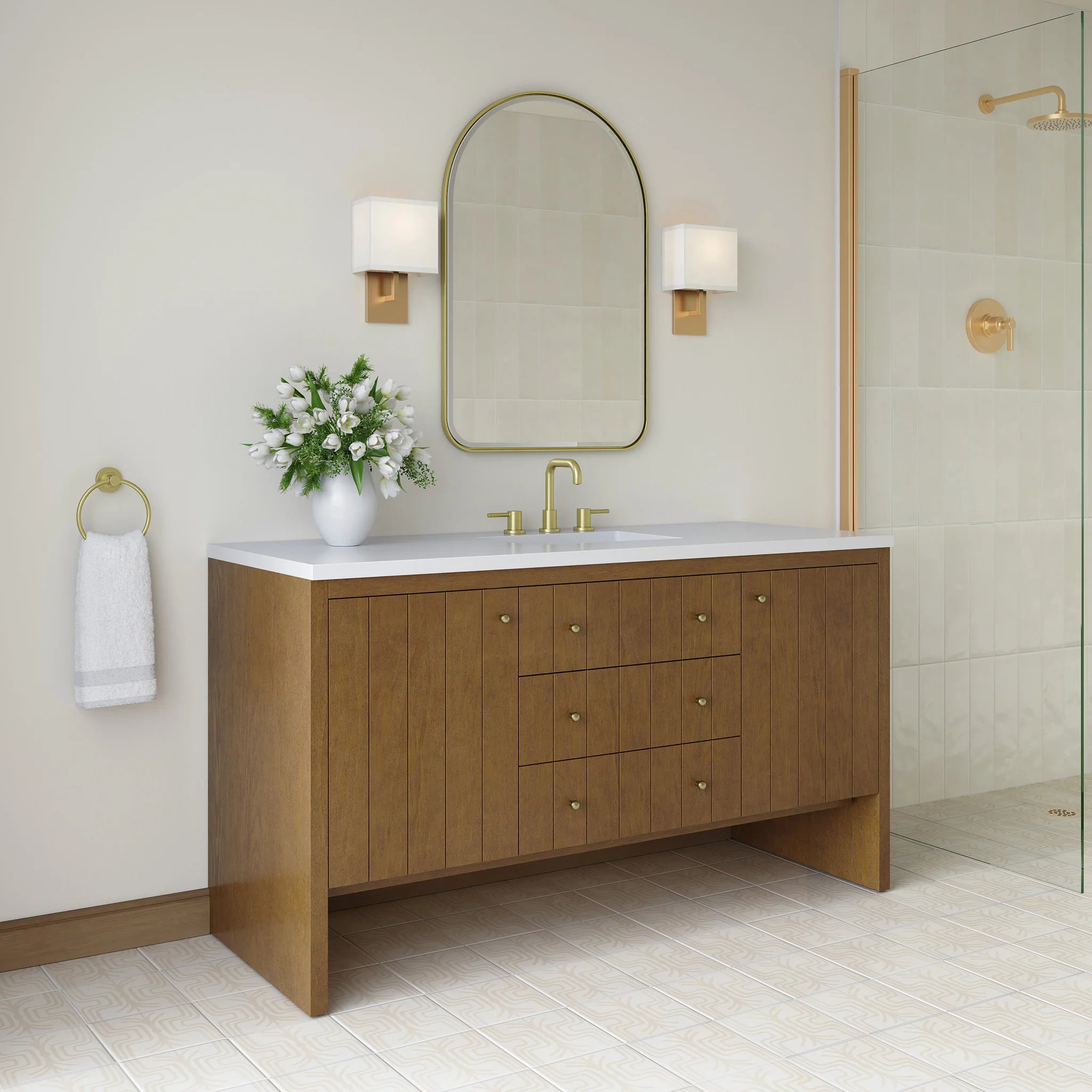 60" Hudson Single Vanity in Honey Oak by James Martin Vanities-White Zeus Silestone 4