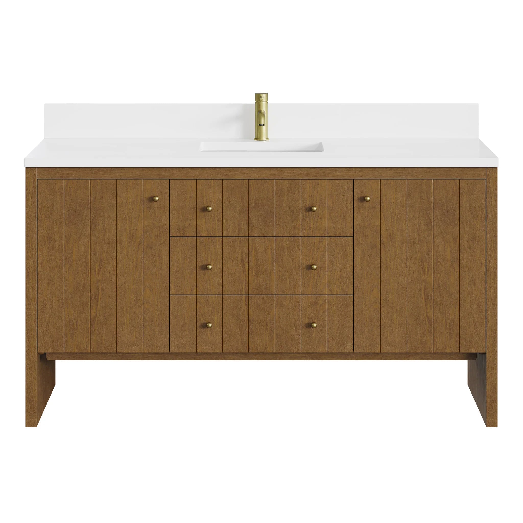60" Hudson Single Vanity in Honey Oak by James Martin Vanities-White Zeus Silestone & Backsplash 
