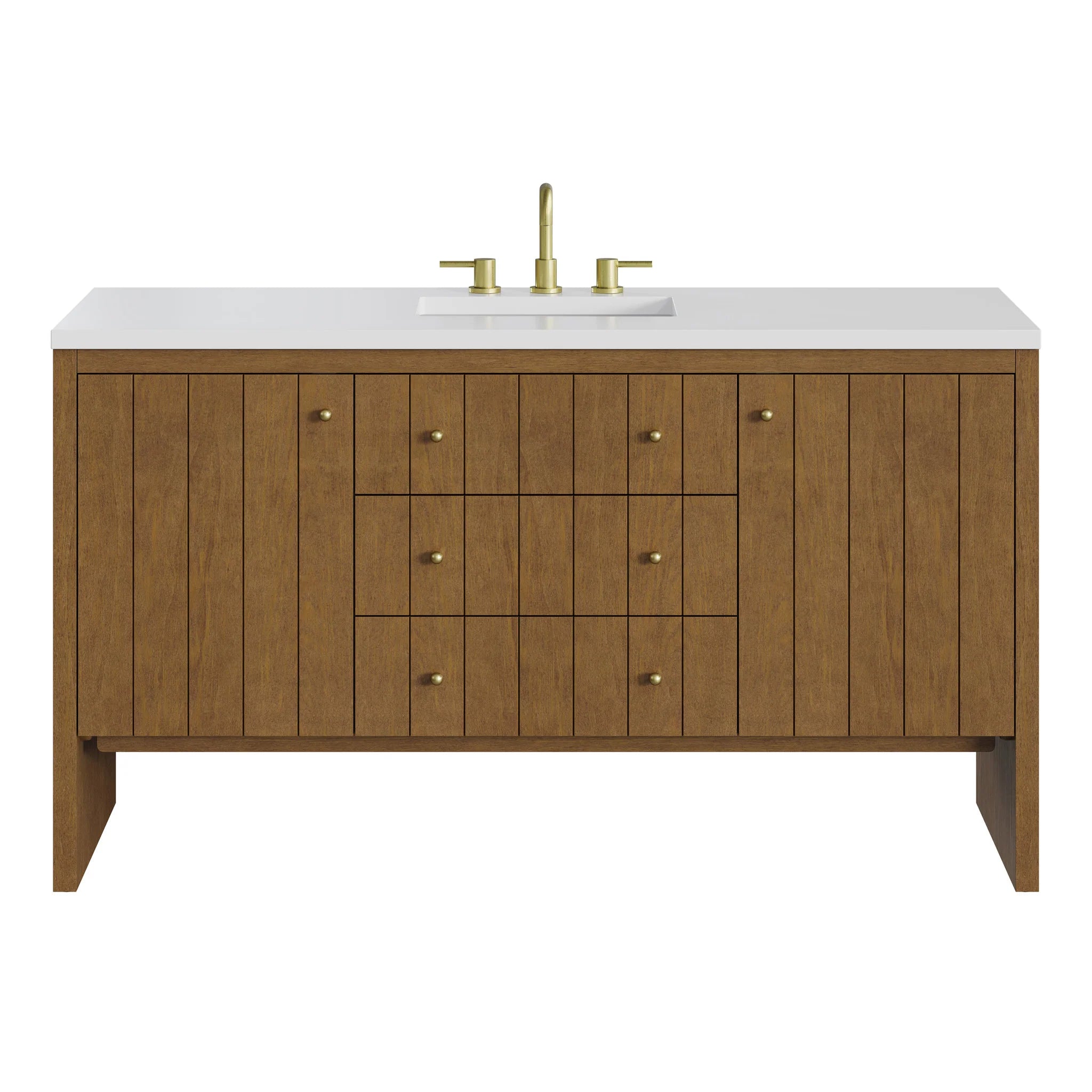 60" Hudson Single Vanity in Honey Oak by James Martin Vanities-White Zeus Silestone 