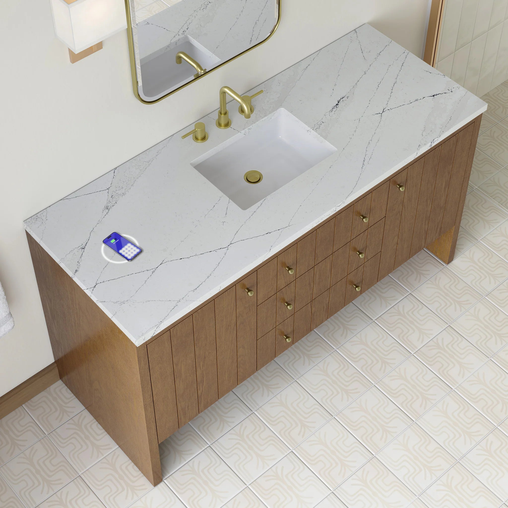 60" Hudson Single Vanity in Honey Oak w/FreePower Wireless Charger by James Martin Vanities-Ethereal Noctis Silestone 6