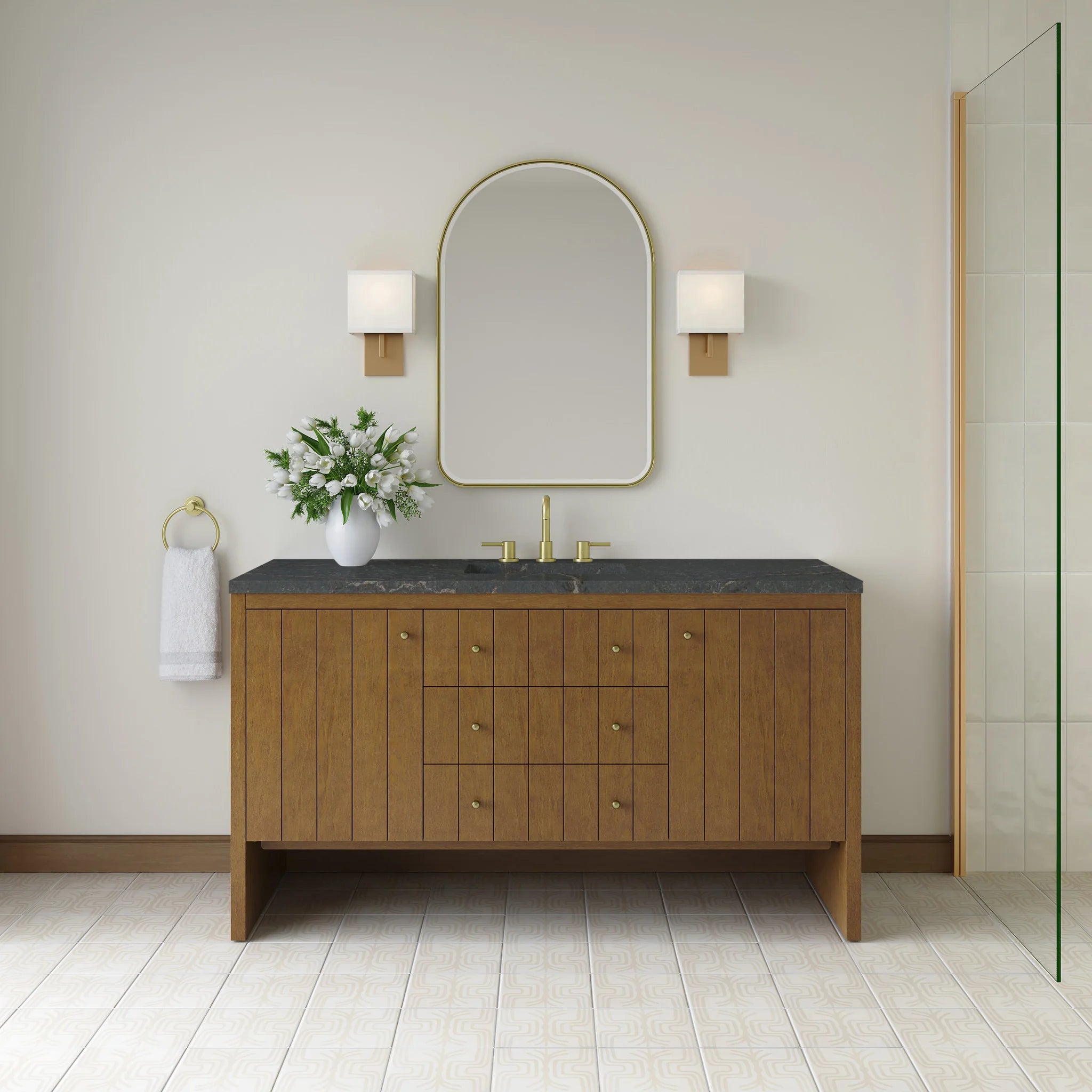 60" Hudson Single Vanity in Honey Oak w/FreePower Wireless Charger by James Martin Vanities-Parisien Bleu Silestone 1