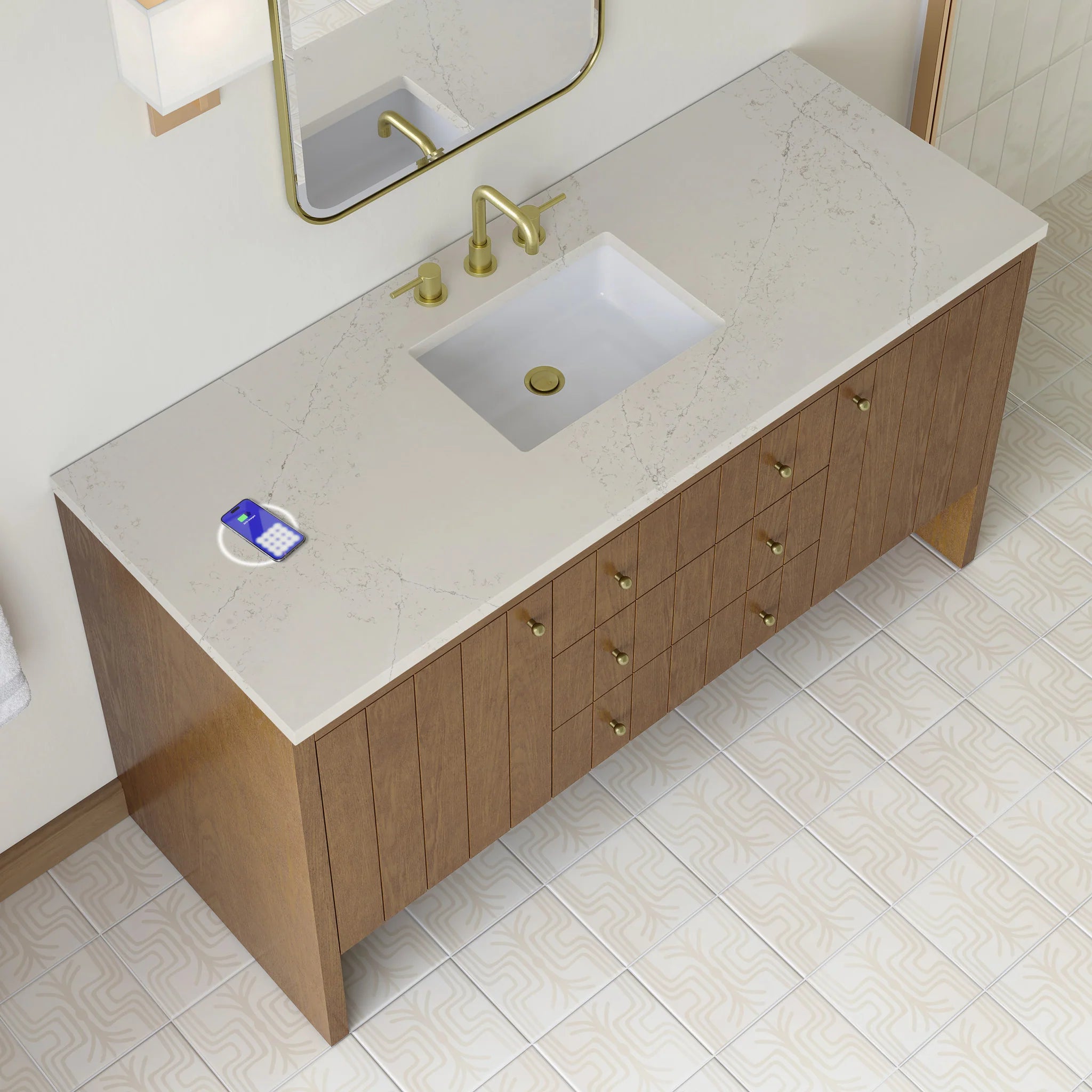 60" Hudson Single Vanity in Honey Oak w/FreePower Wireless Charger by James Martin Vanities-Siberian Silestone 6