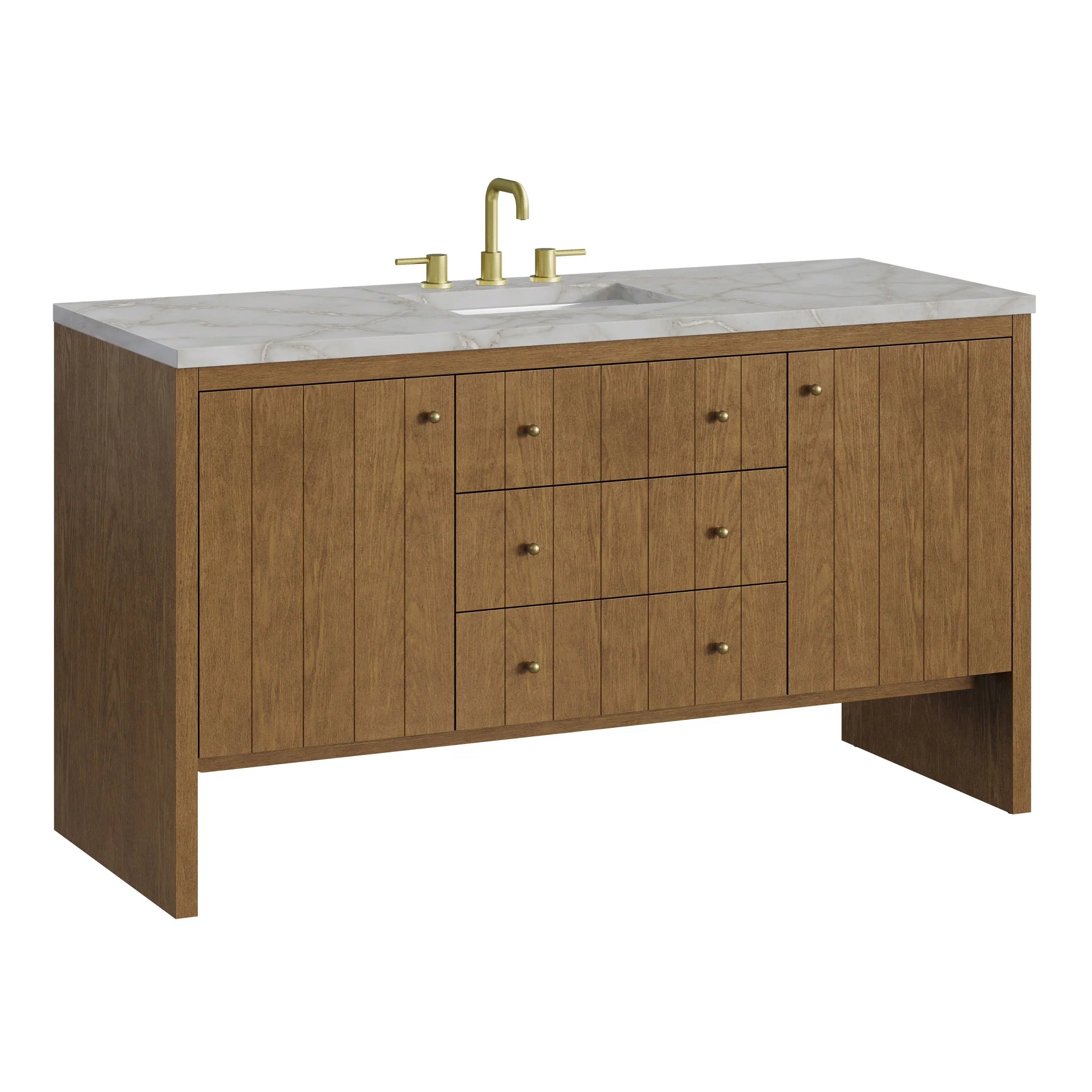 60" Hudson Single Vanity in Honey Oak w/FreePower Wireless Charger by James Martin Vanities-Victorian Silver Silestone 11