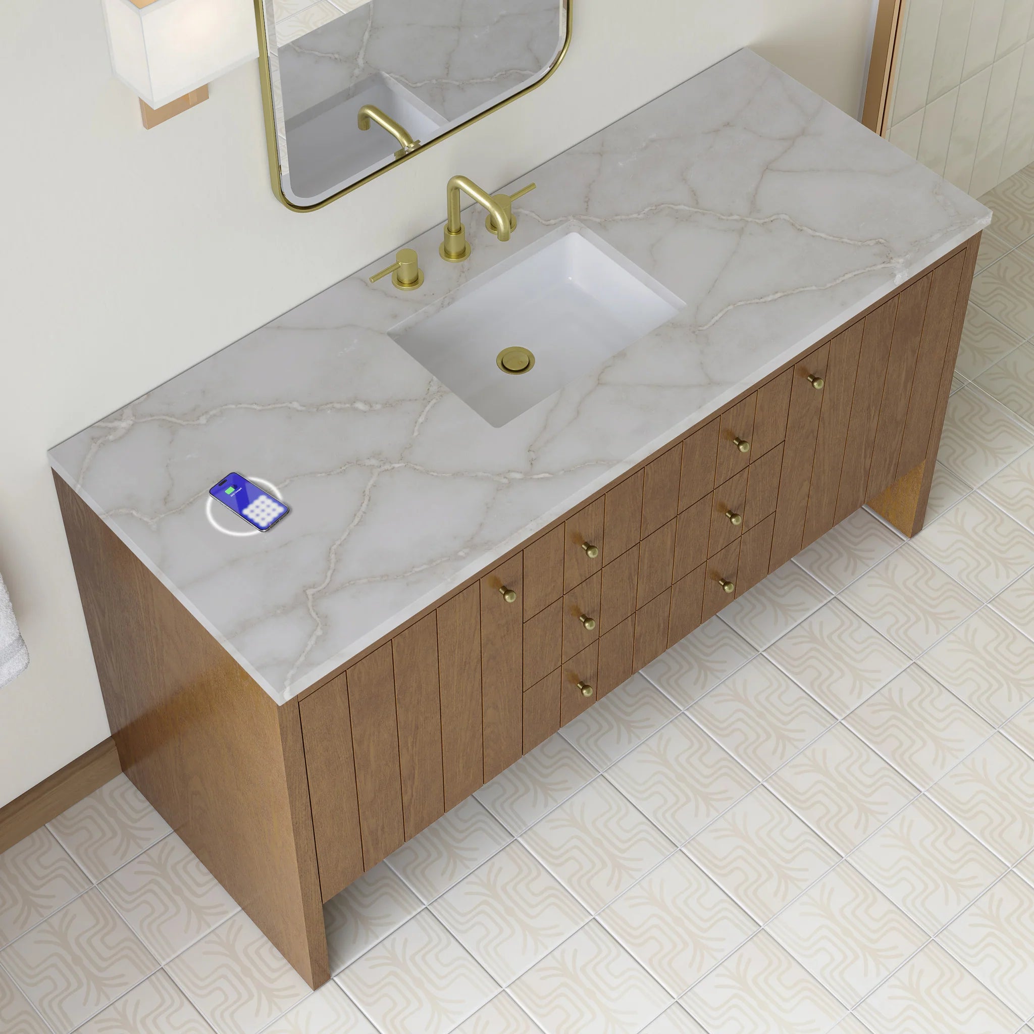 60" Hudson Single Vanity in Honey Oak w/FreePower Wireless Charger by James Martin Vanities-Victorian Silver Silestone 6