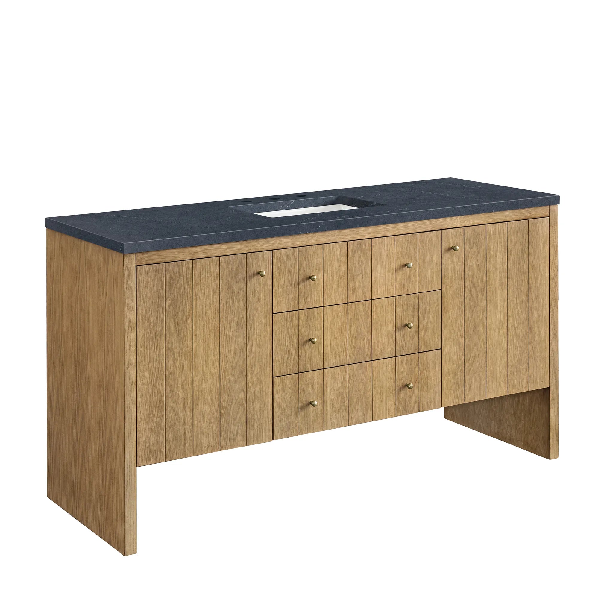 60" Hudson Single Vanity in Light Natural Oak-Charcoal Soapstone Silestone-8" Widespread image 6