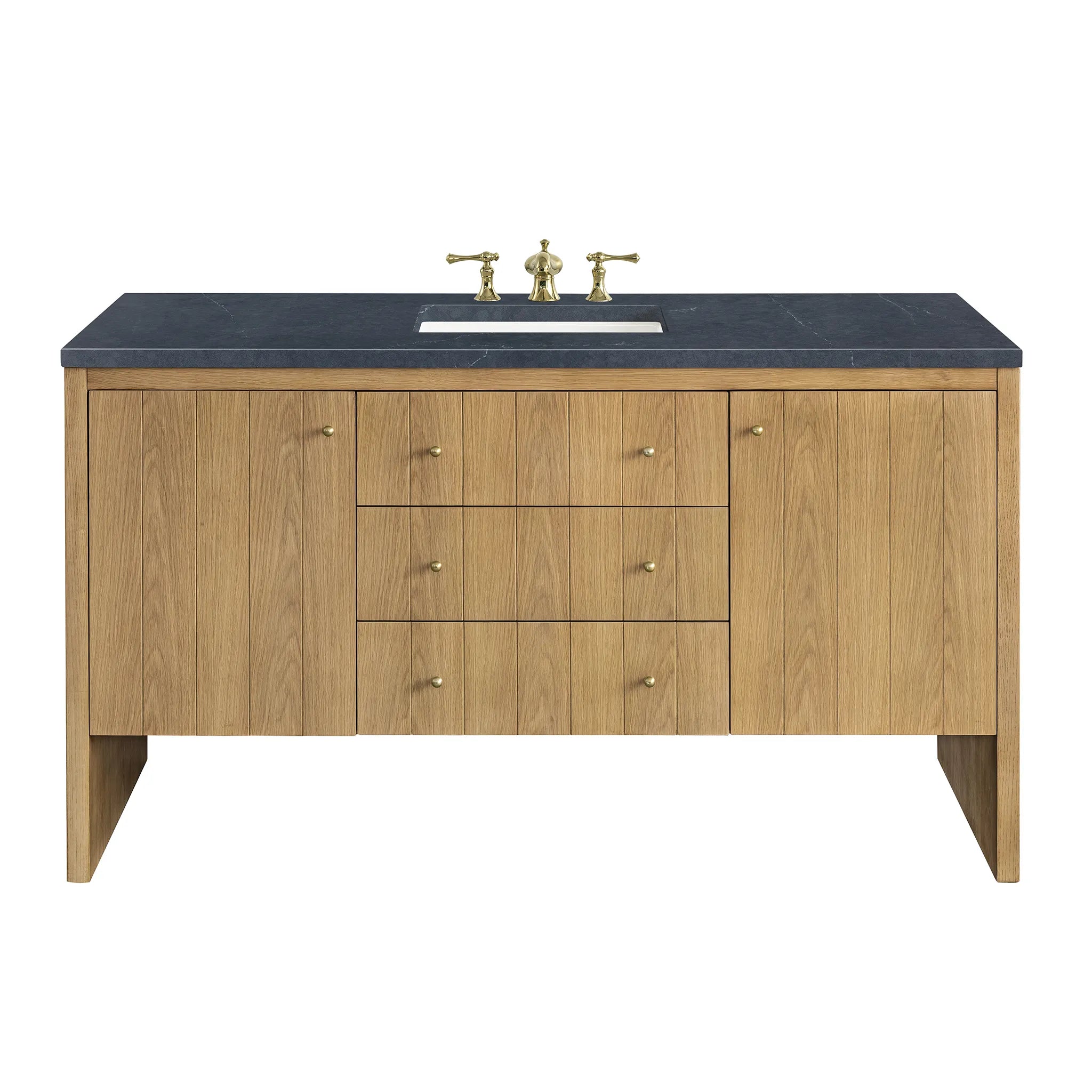 60" Hudson Single Vanity in Light Natural Oak-Charcoal Soapstone Silestone-8" Widespread image