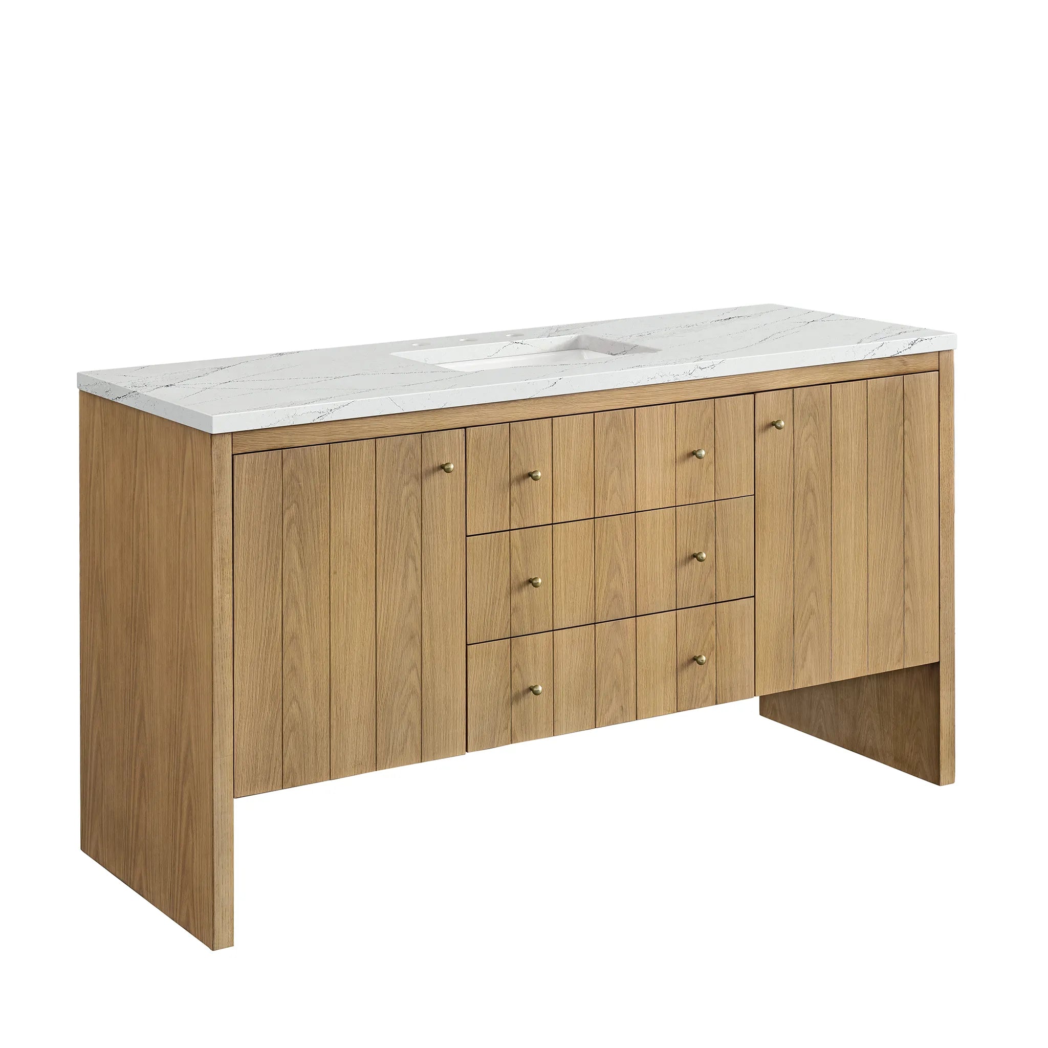 60" Hudson Single Vanity in Light Natural Oak-Ethereal Noctis Silestone-8" Widespread image 6