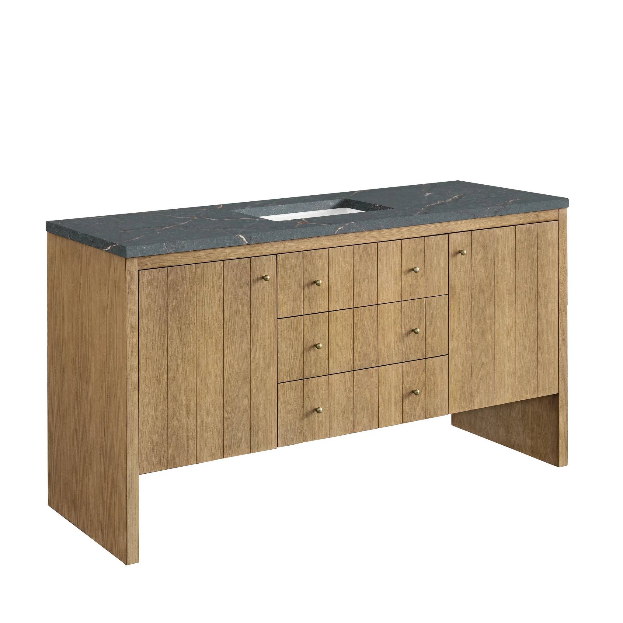 60" Hudson Single Vanity in Light Natural Oak-Parisien Bleu Silestone-8" Widespread image 6