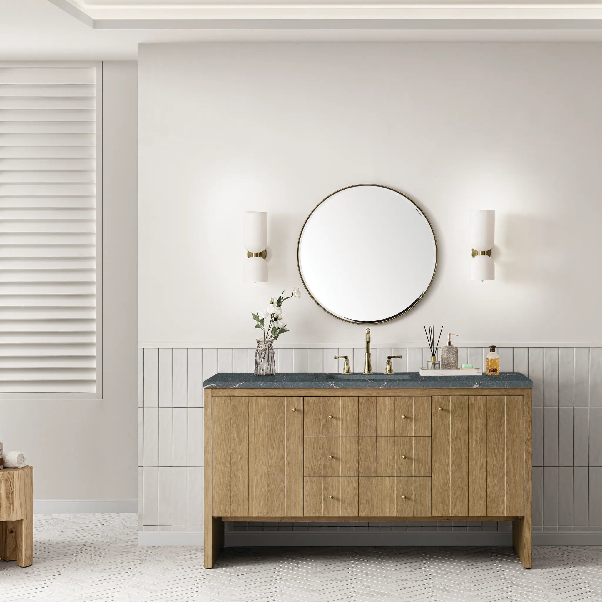 60" Hudson Single Vanity in Light Natural Oak w/FreePower Wireless Charger-Parisien Bleu Silestone-8" Widespread image 4