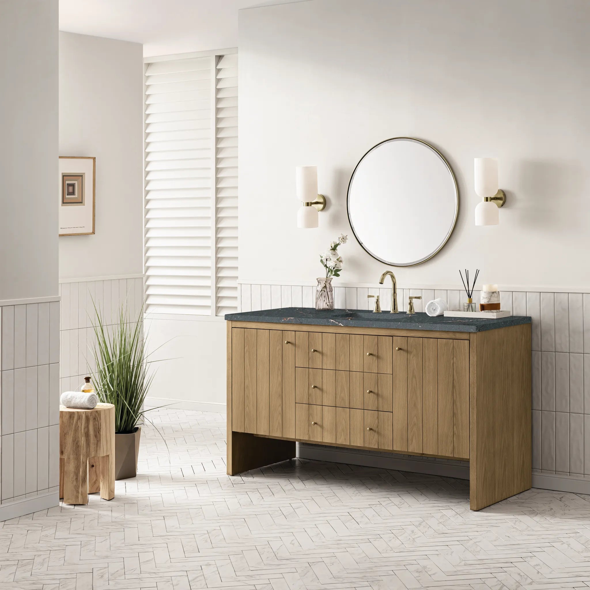 60" Hudson Single Vanity in Light Natural Oak w/FreePower Wireless Charger-Parisien Bleu Silestone-8" Widespread image 5