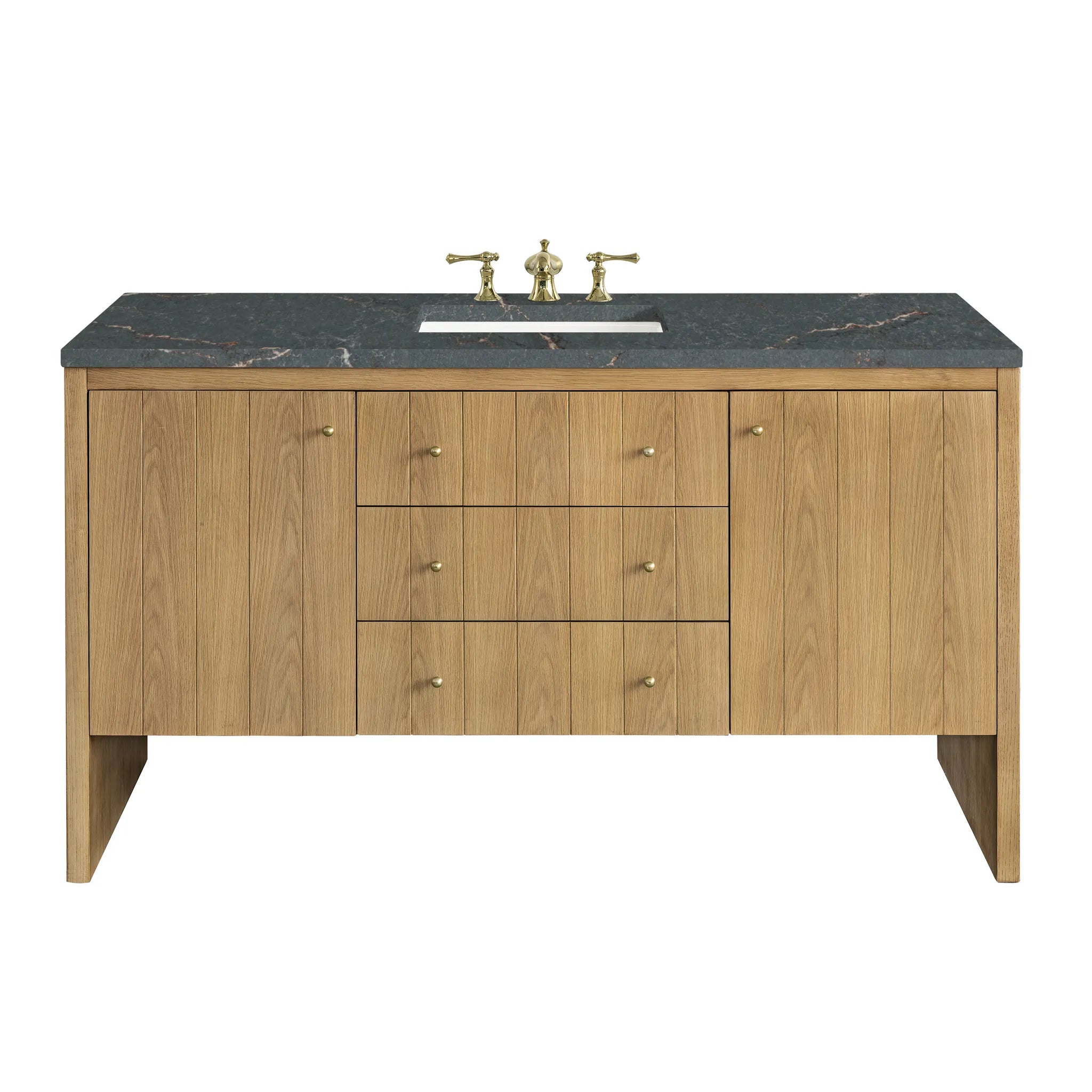60" Hudson Single Vanity in Light Natural Oak w/FreePower Wireless Charger-Parisien Bleu Silestone-8" Widespread image