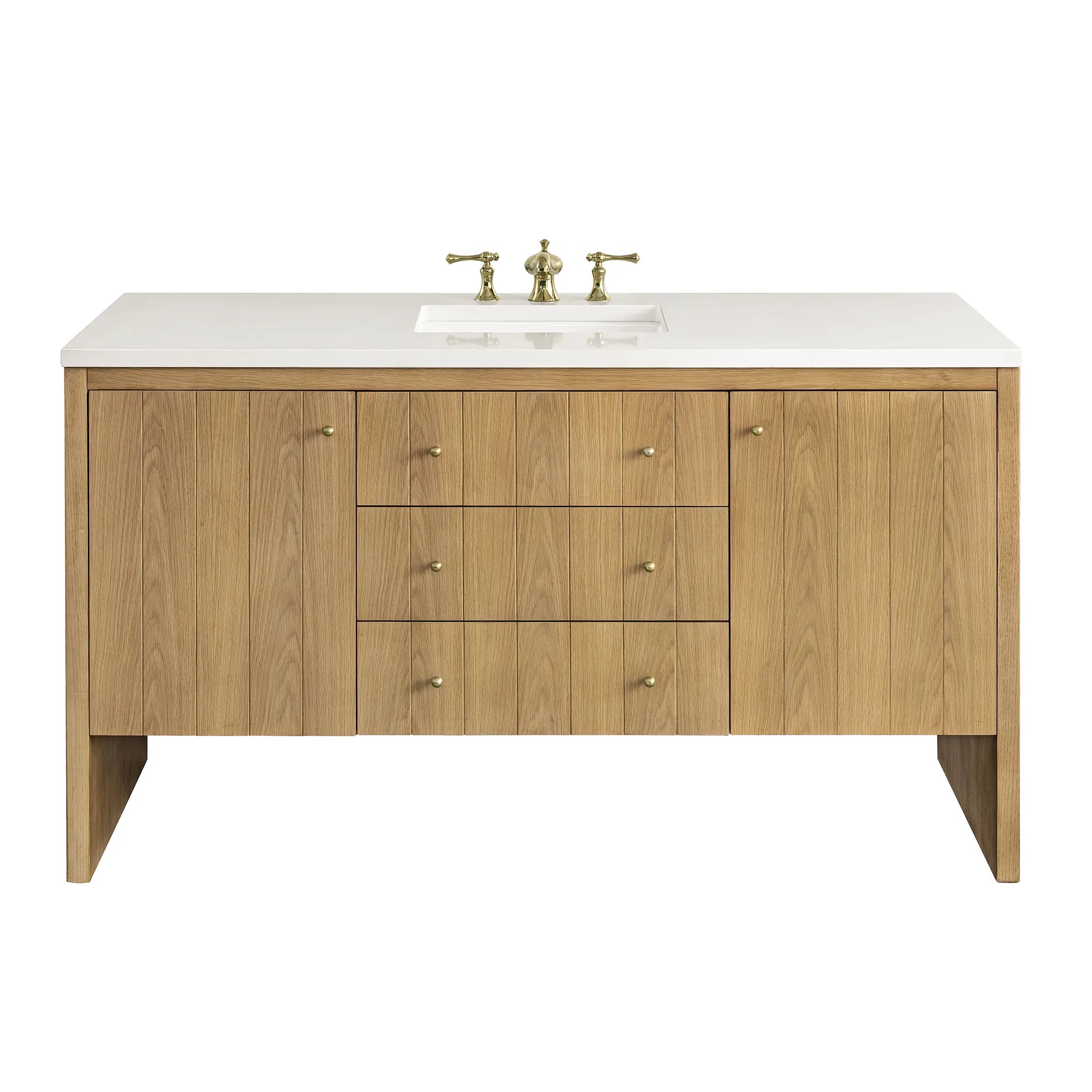 60" Hudson Single Vanity in Light Natural Oak-White Zeus Silestone-8" Widespread image 1