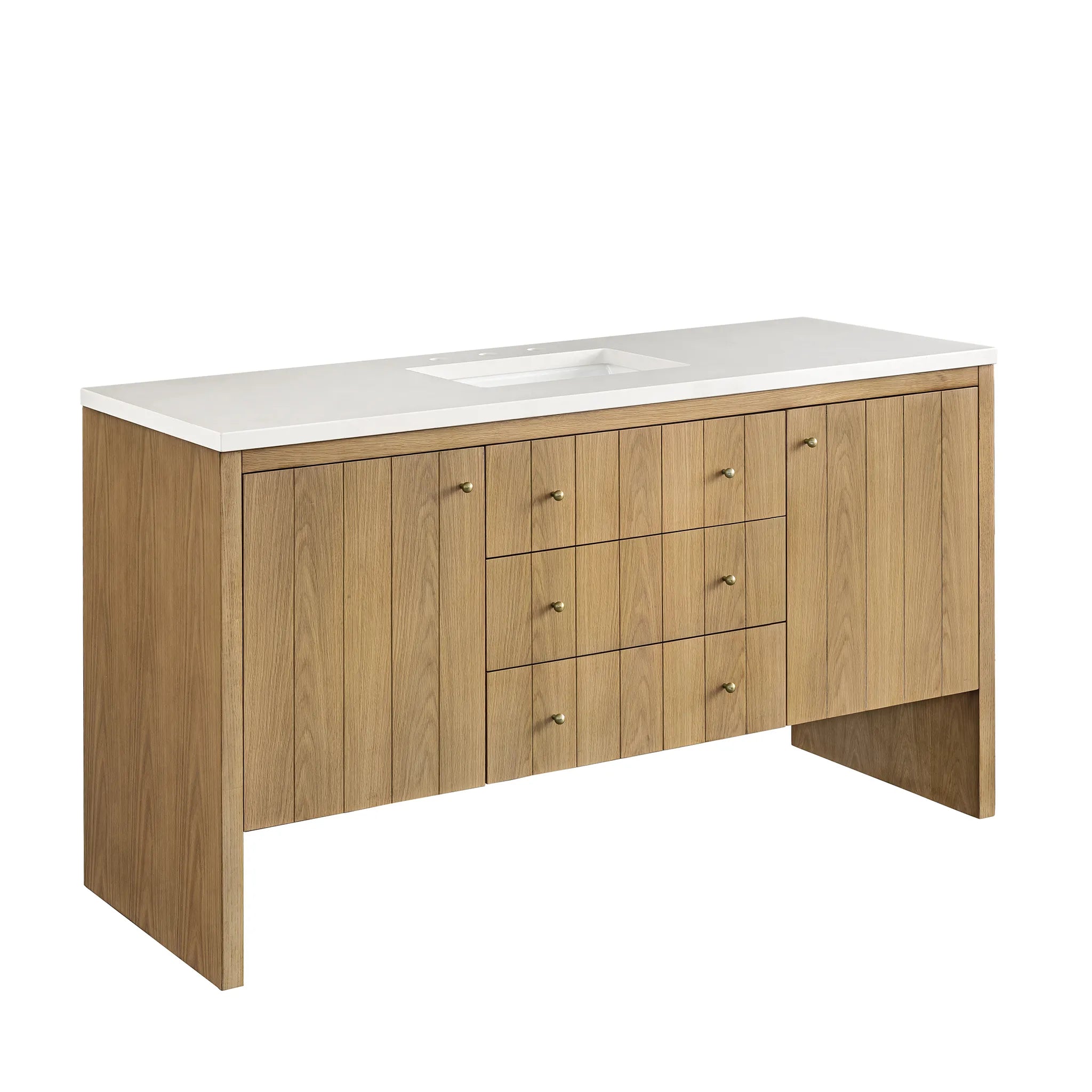 60" Hudson Single Vanity in Light Natural Oak-White Zeus Silestone-8" Widespread image 7
